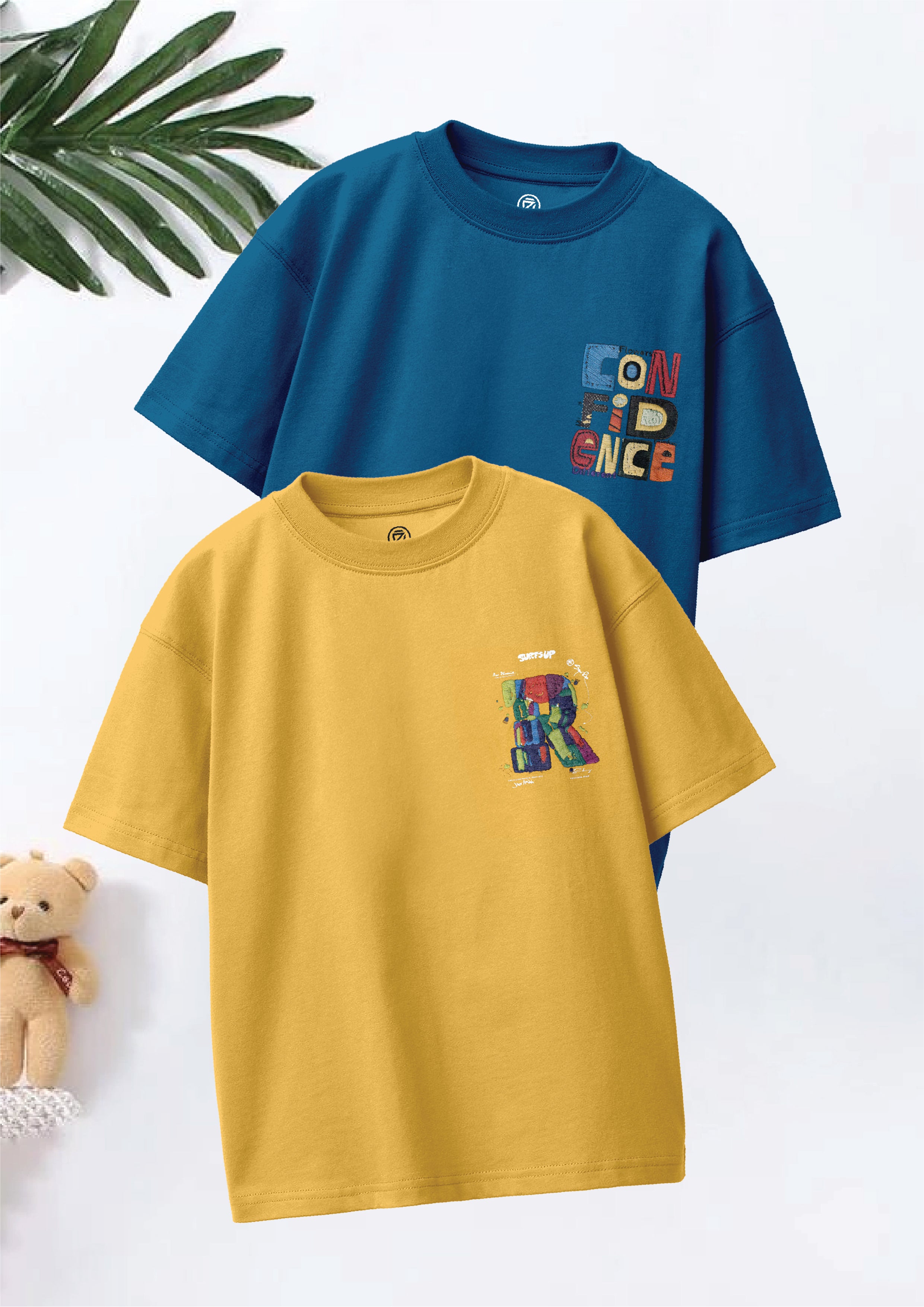 CODEZ Boys Pack Of 2 Oversize Drop Shoulder Printed Tshirts