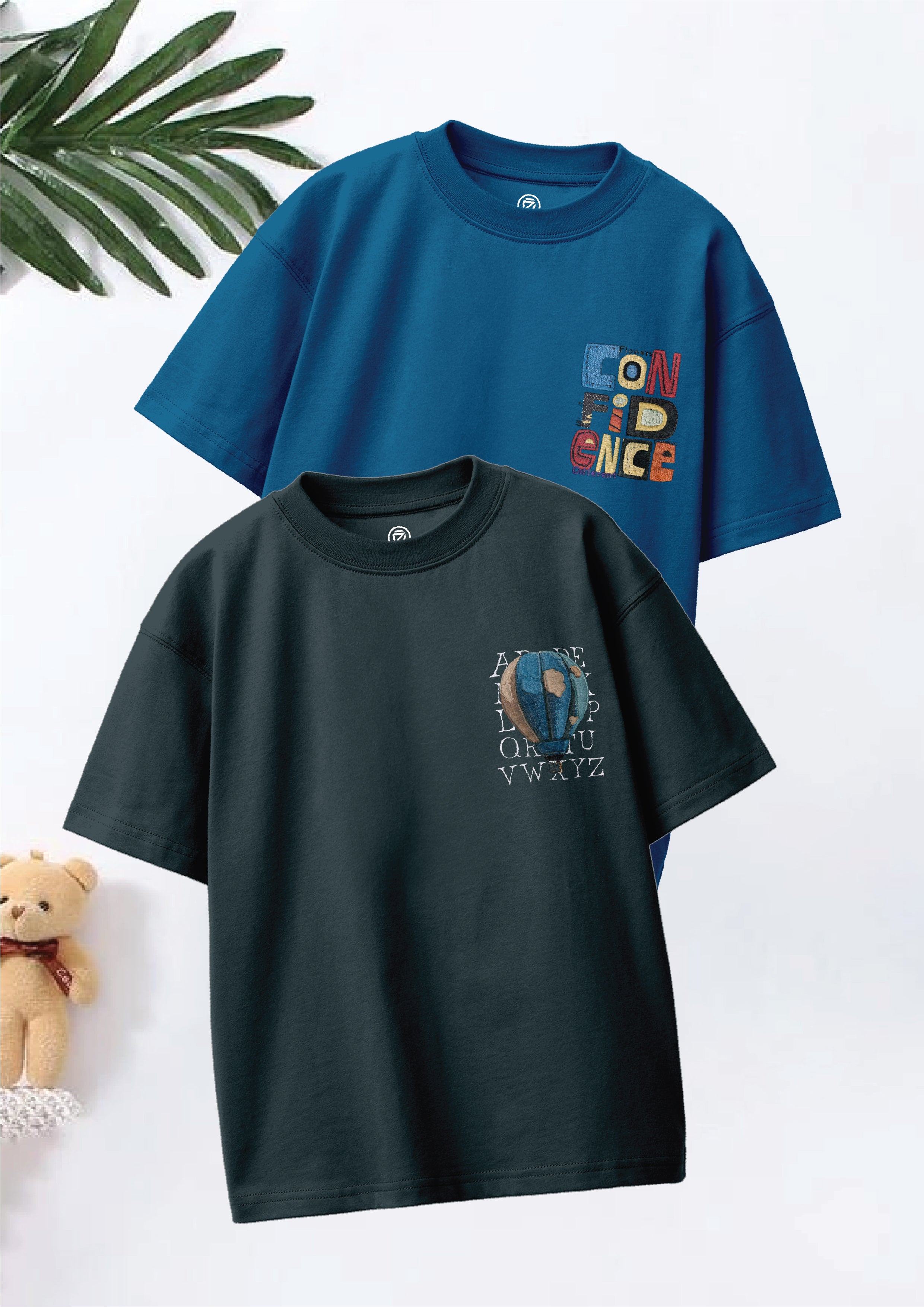 CODEZ Boys Pack Of 2 Oversize Drop Shoulder Printed Tshirts