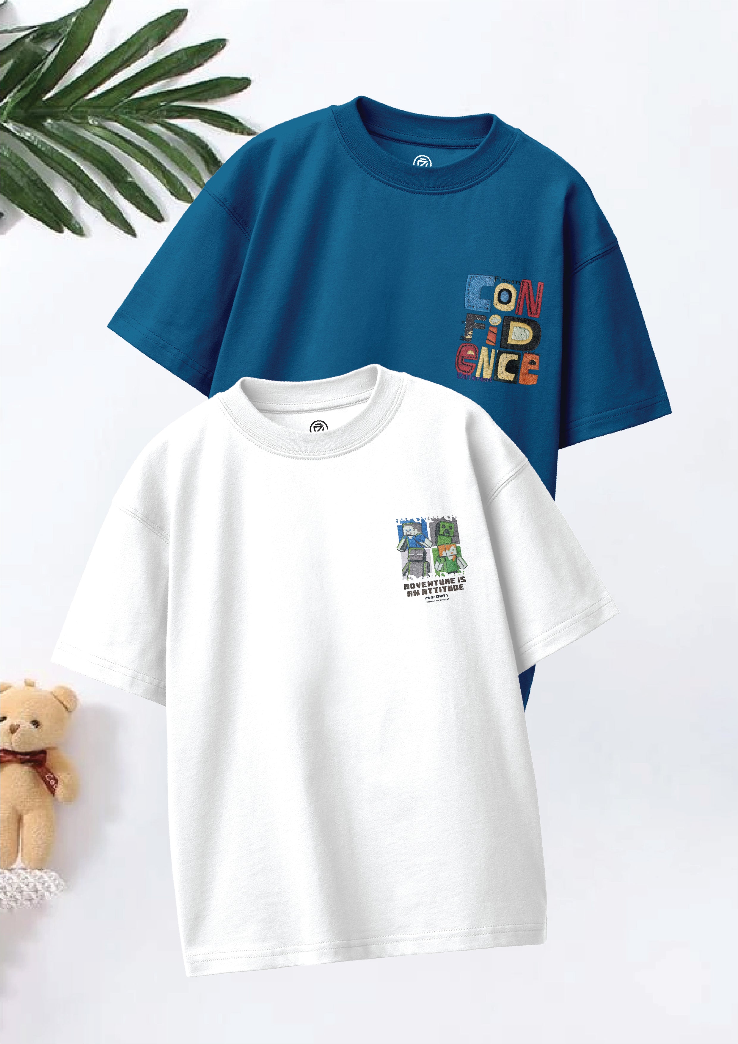 CODEZ Boys Pack Of 2 Oversize Drop Shoulder Printed Tshirts