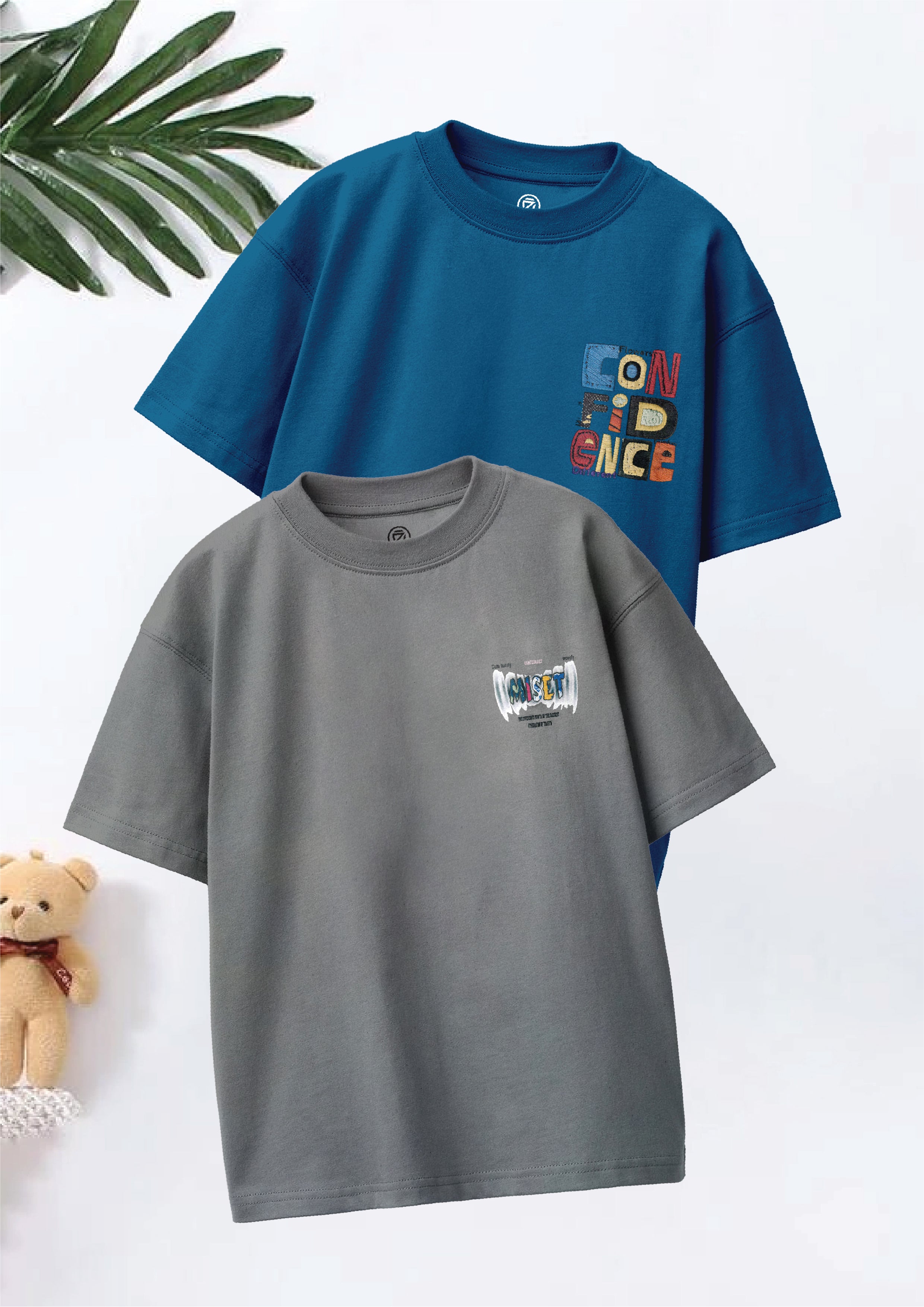 CODEZ Boys Pack Of 2 Oversize Drop Shoulder Printed Tshirts