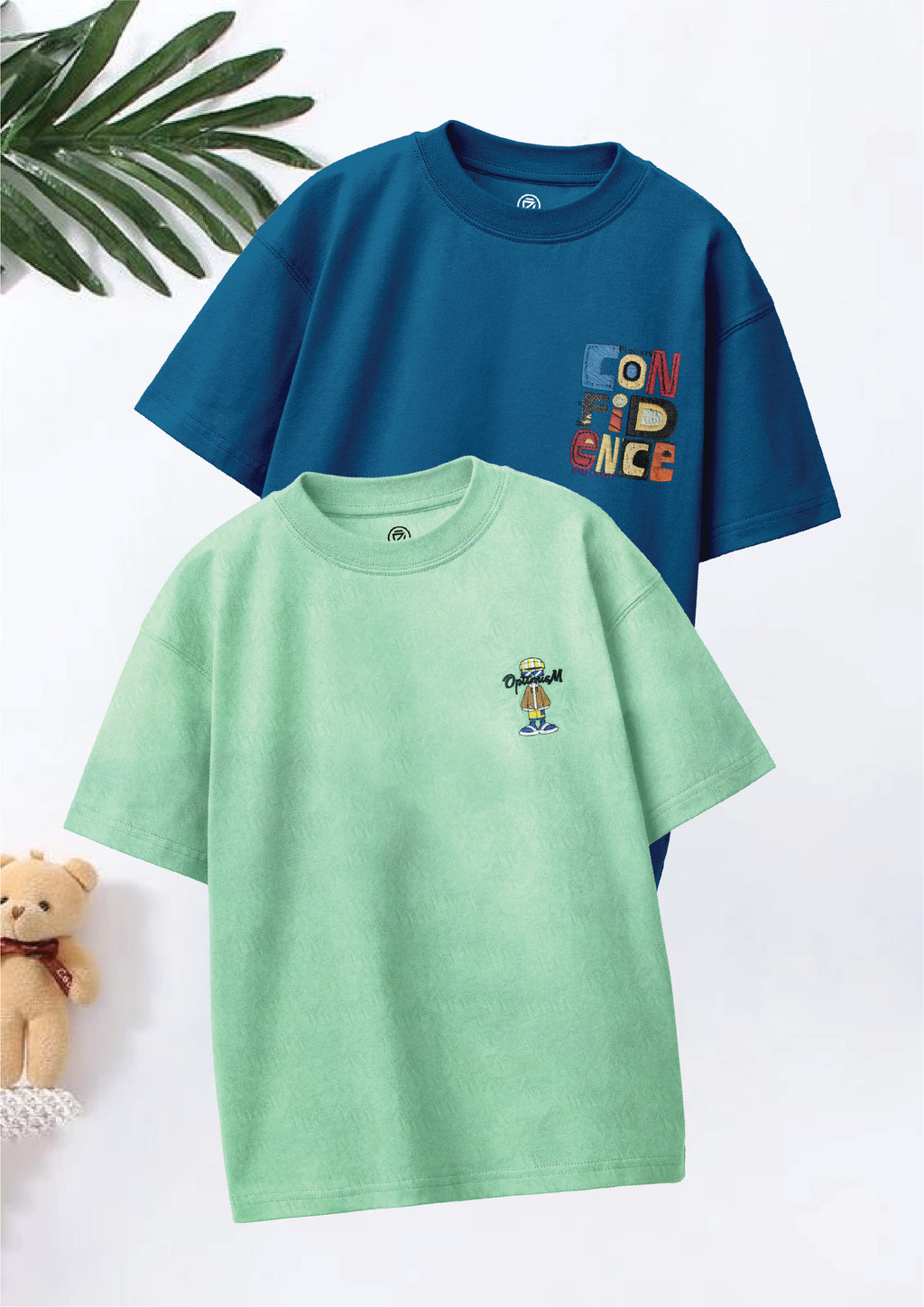 CODEZ Boys Pack Of 2 Oversize Drop Shoulder Printed Tshirts