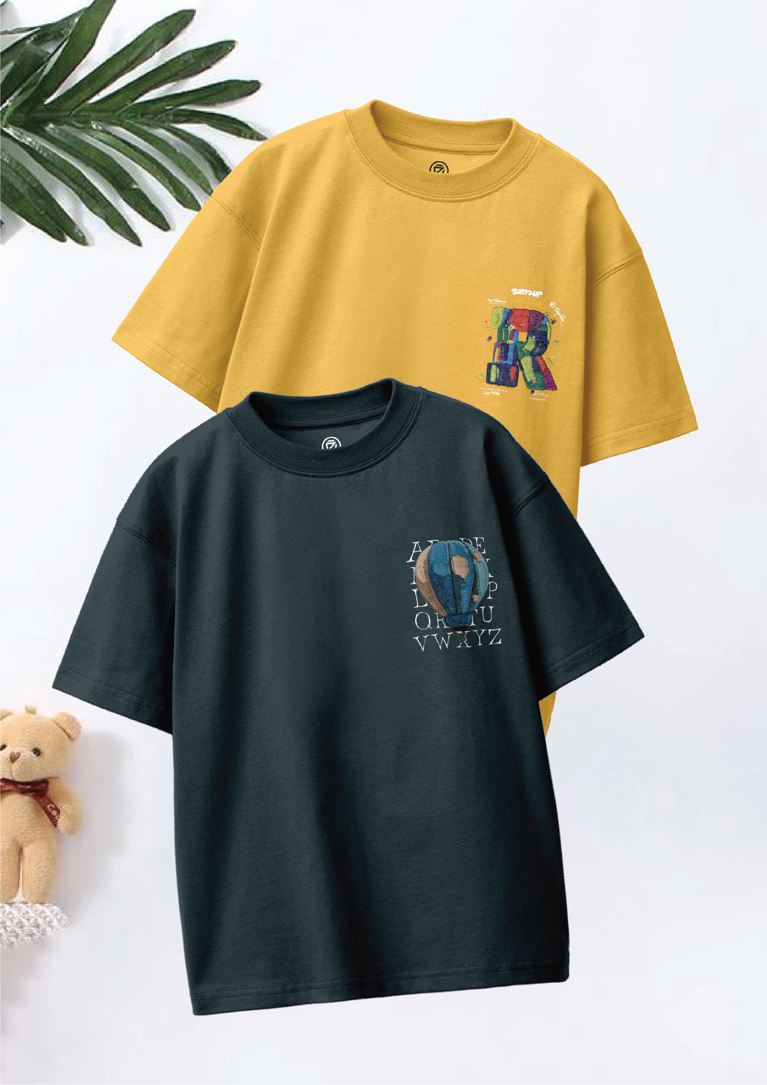 CODEZ Boys Pack Of 2 Oversize Drop Shoulder Printed Tshirts