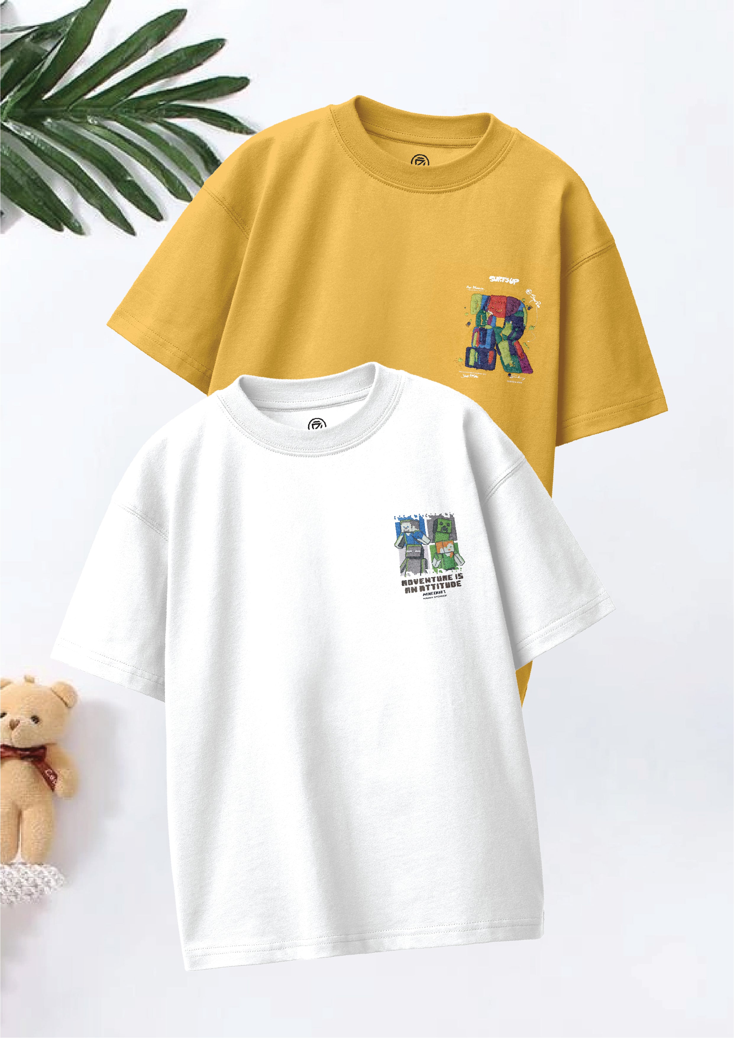 CODEZ Boys Pack Of 2 Oversize Drop Shoulder Printed Tshirts