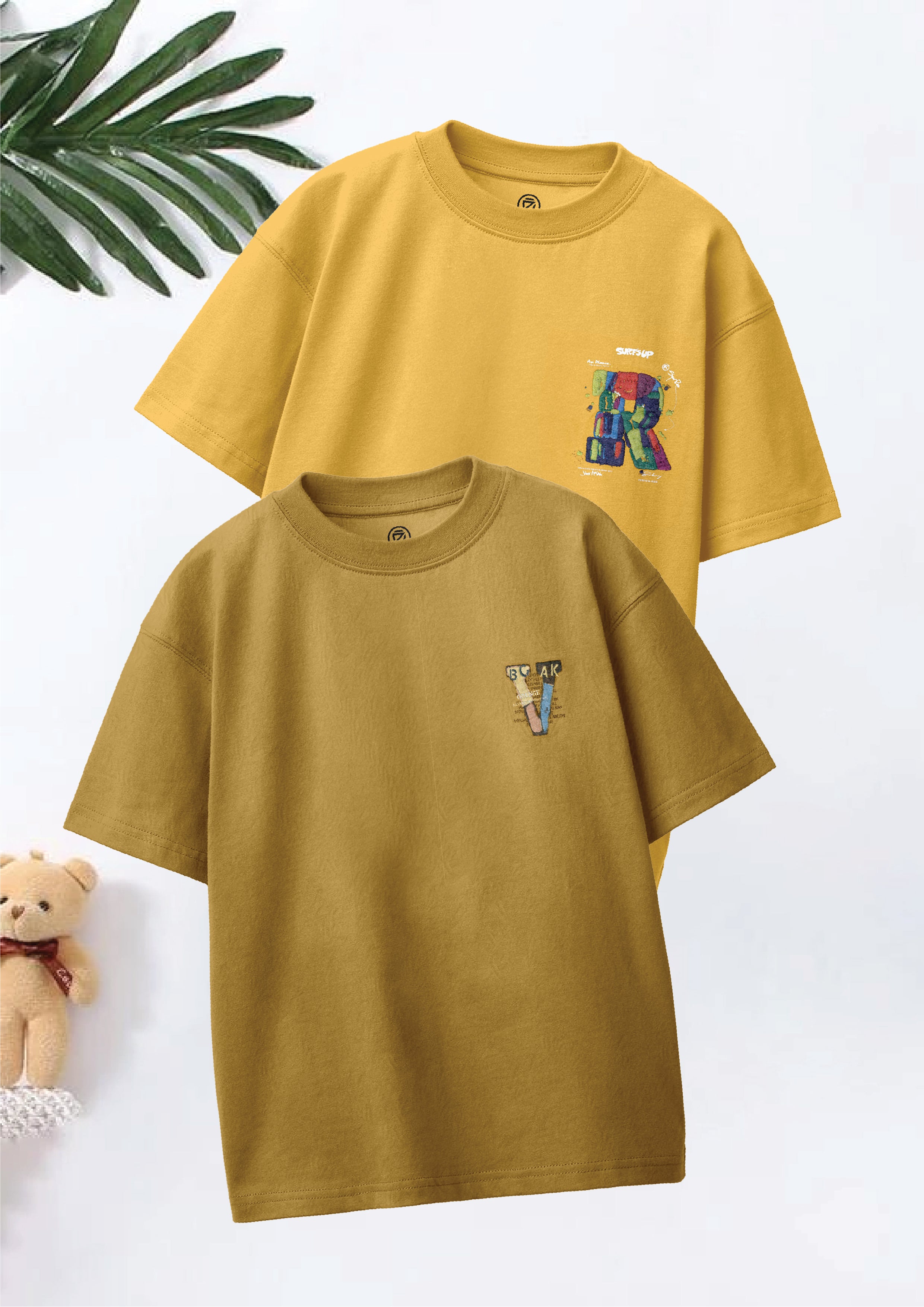 CODEZ Boys Pack Of 2 Oversize Drop Shoulder Printed Tshirts