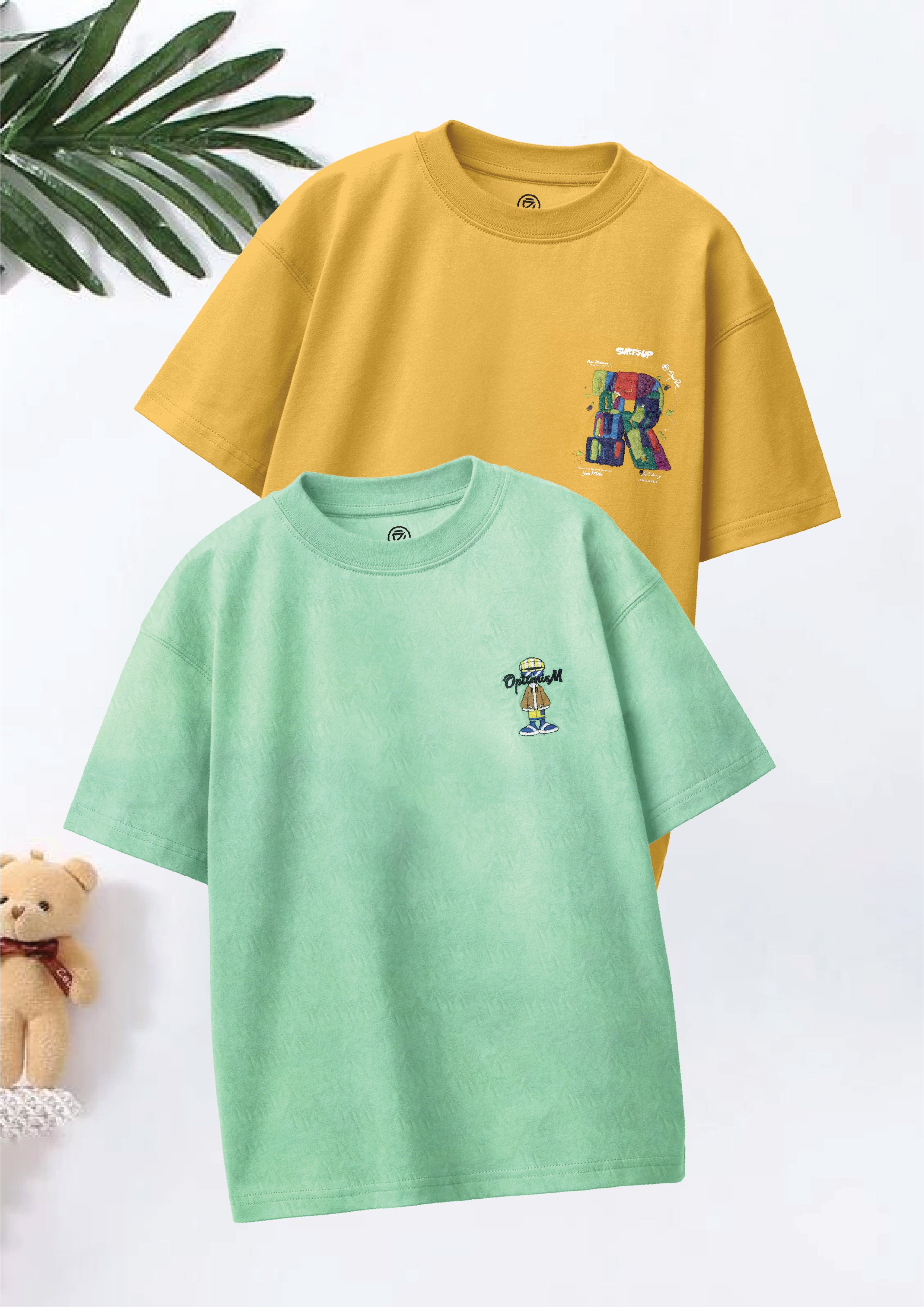 CODEZ Boys Pack Of 2 Oversize Drop Shoulder Printed Tshirts