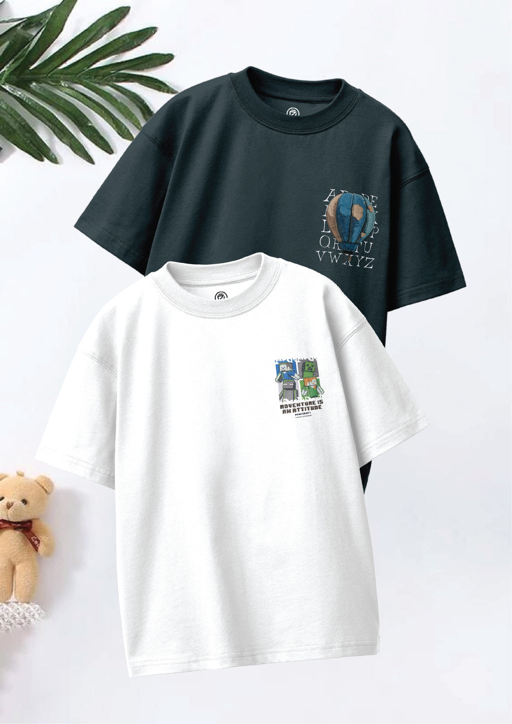 CODEZ Boys Pack Of 2 Oversize Drop Shoulder Printed Tshirts