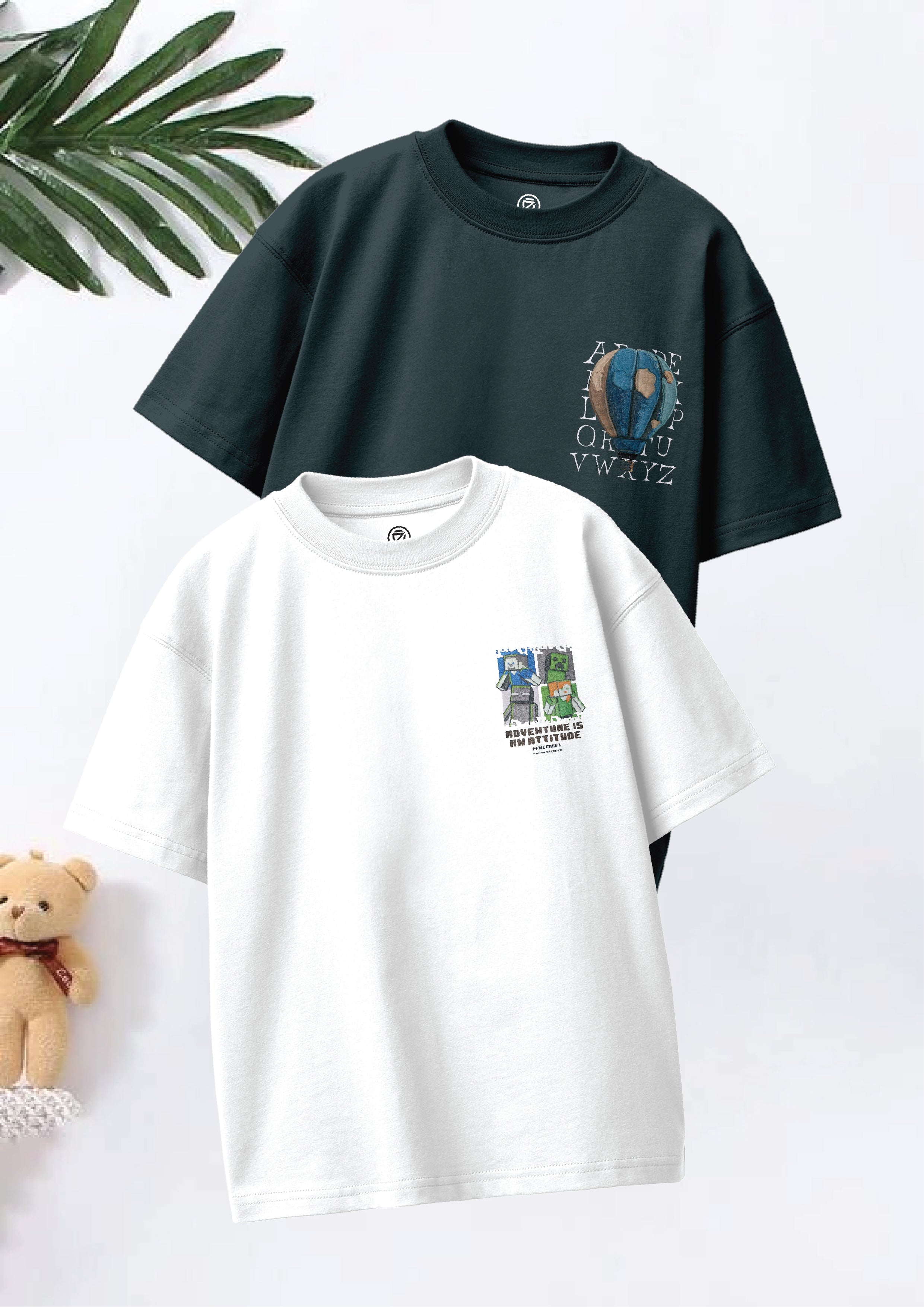 CODEZ Boys Pack Of 2 Oversize Drop Shoulder Printed Tshirts