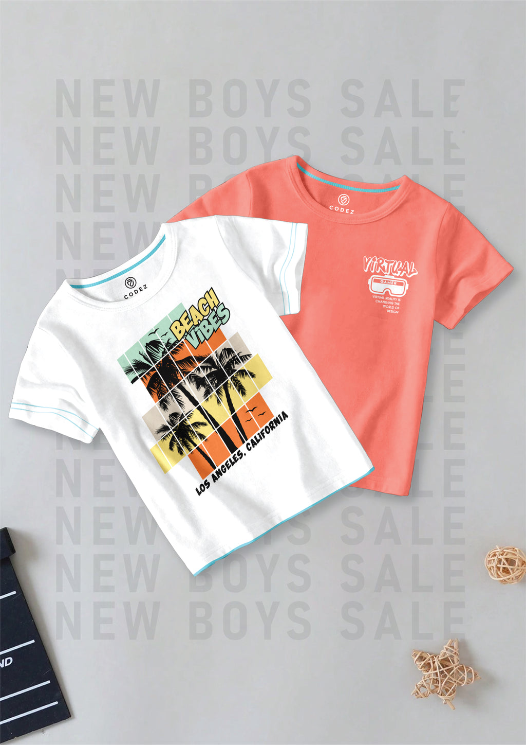 CODEZ Boys Pack Of 2 Round Neck Printed Tshirts