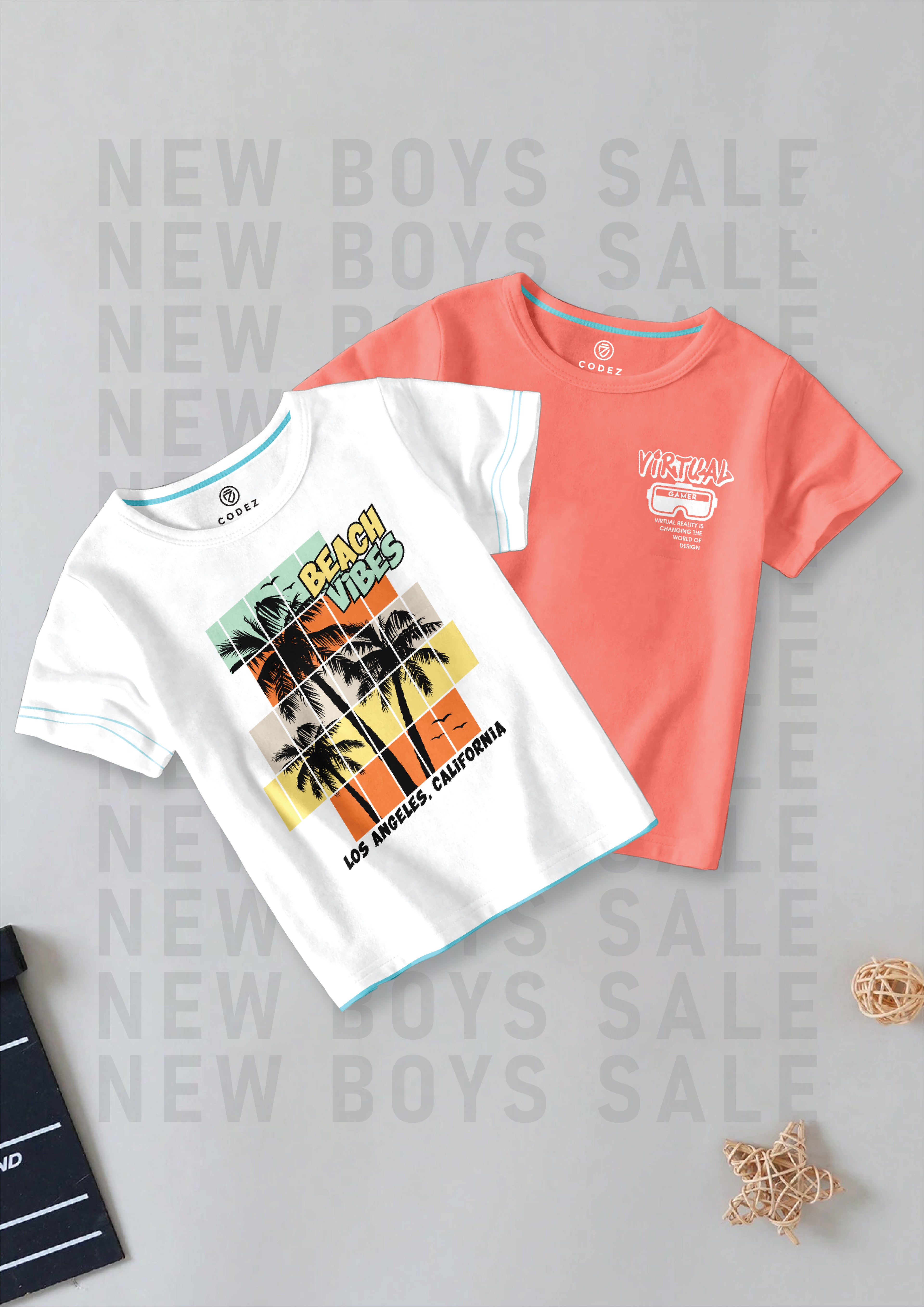CODEZ Boys Pack Of 2 Round Neck Printed Tshirts