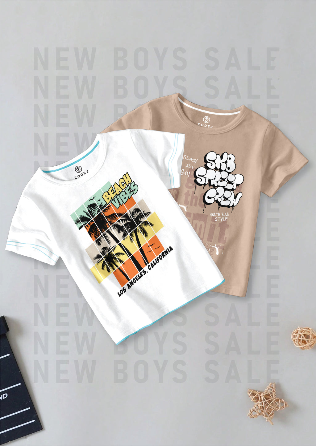 CODEZ Boys Pack Of 2 Round Neck Printed Tshirts