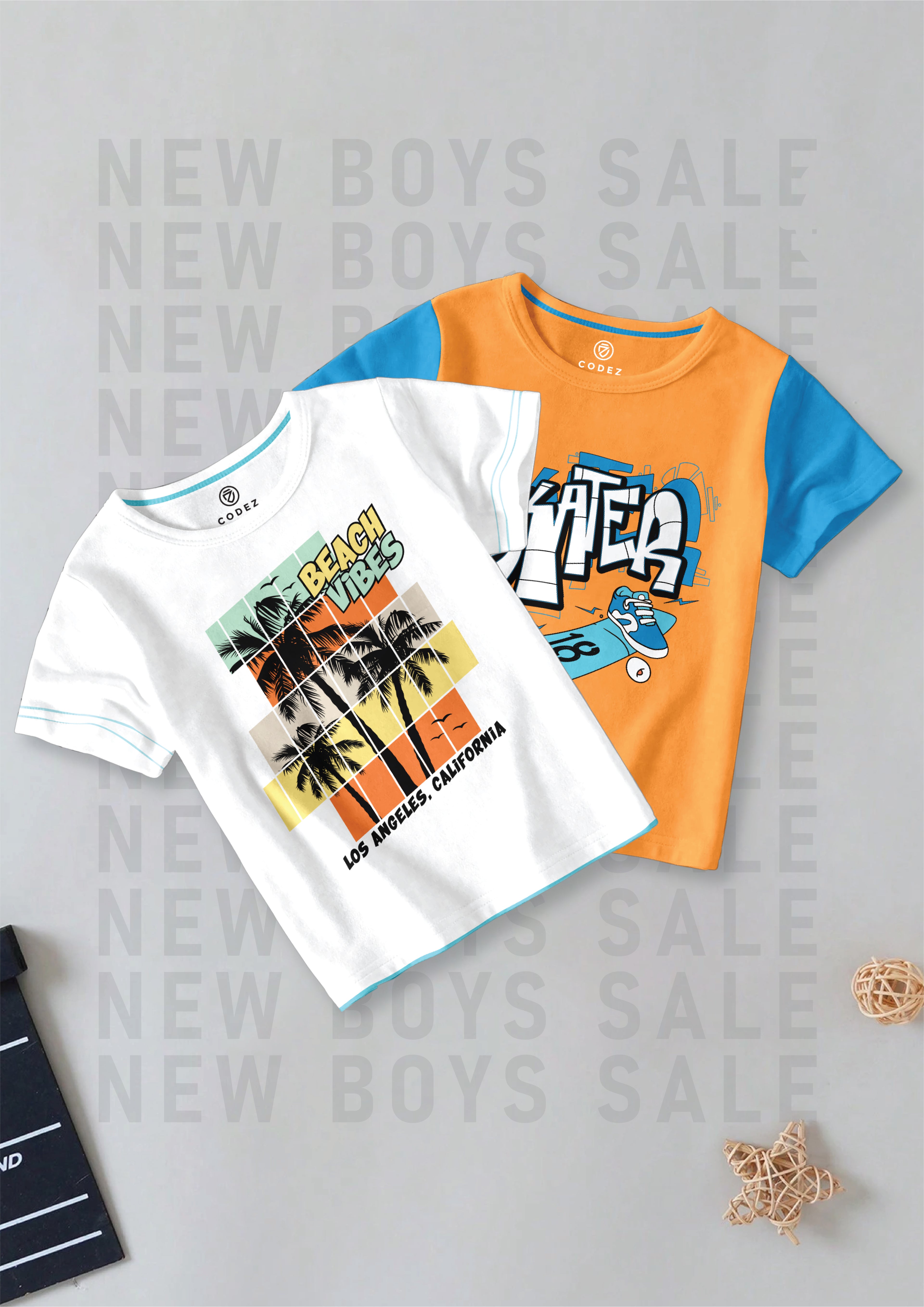 CODEZ Boys Pack Of 2 Round Neck Printed Tshirts