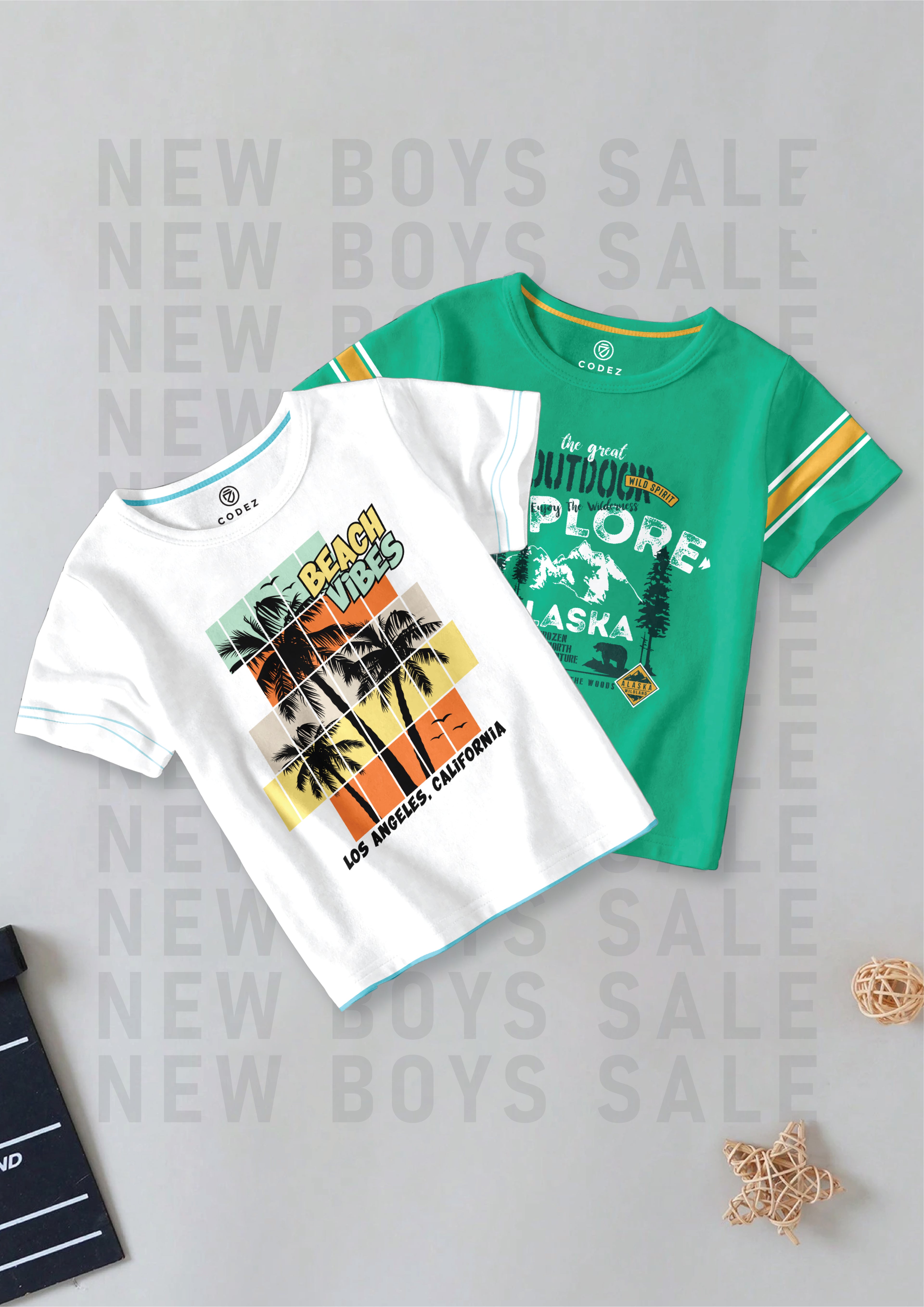 CODEZ Boys Pack Of 2 Round Neck Printed Tshirts