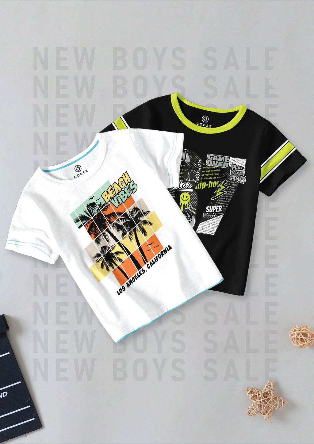 CODEZ Boys Pack Of 2 Round Neck Printed Tshirts