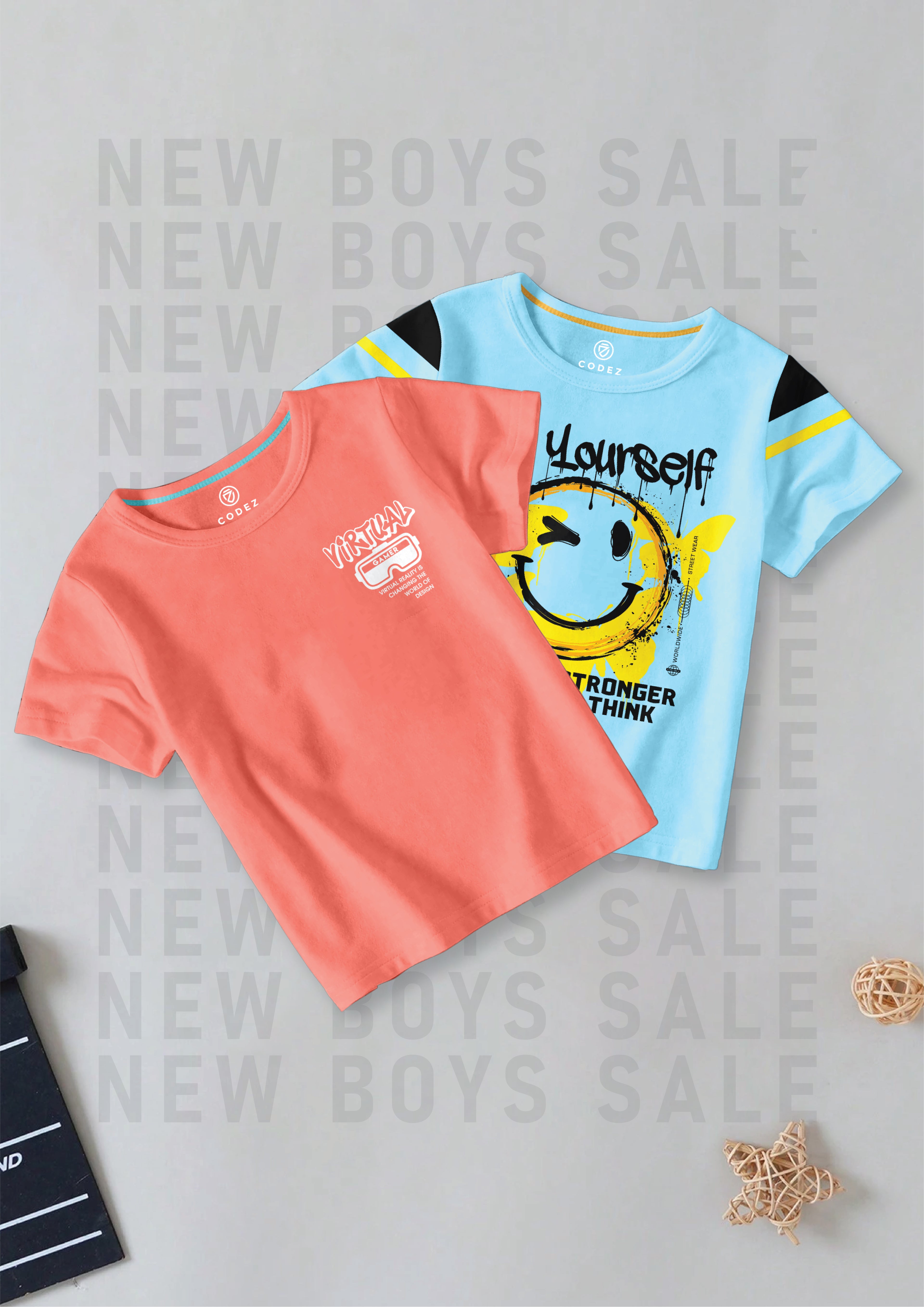 CODEZ Boys Pack Of 2 Round Neck Printed Tshirts