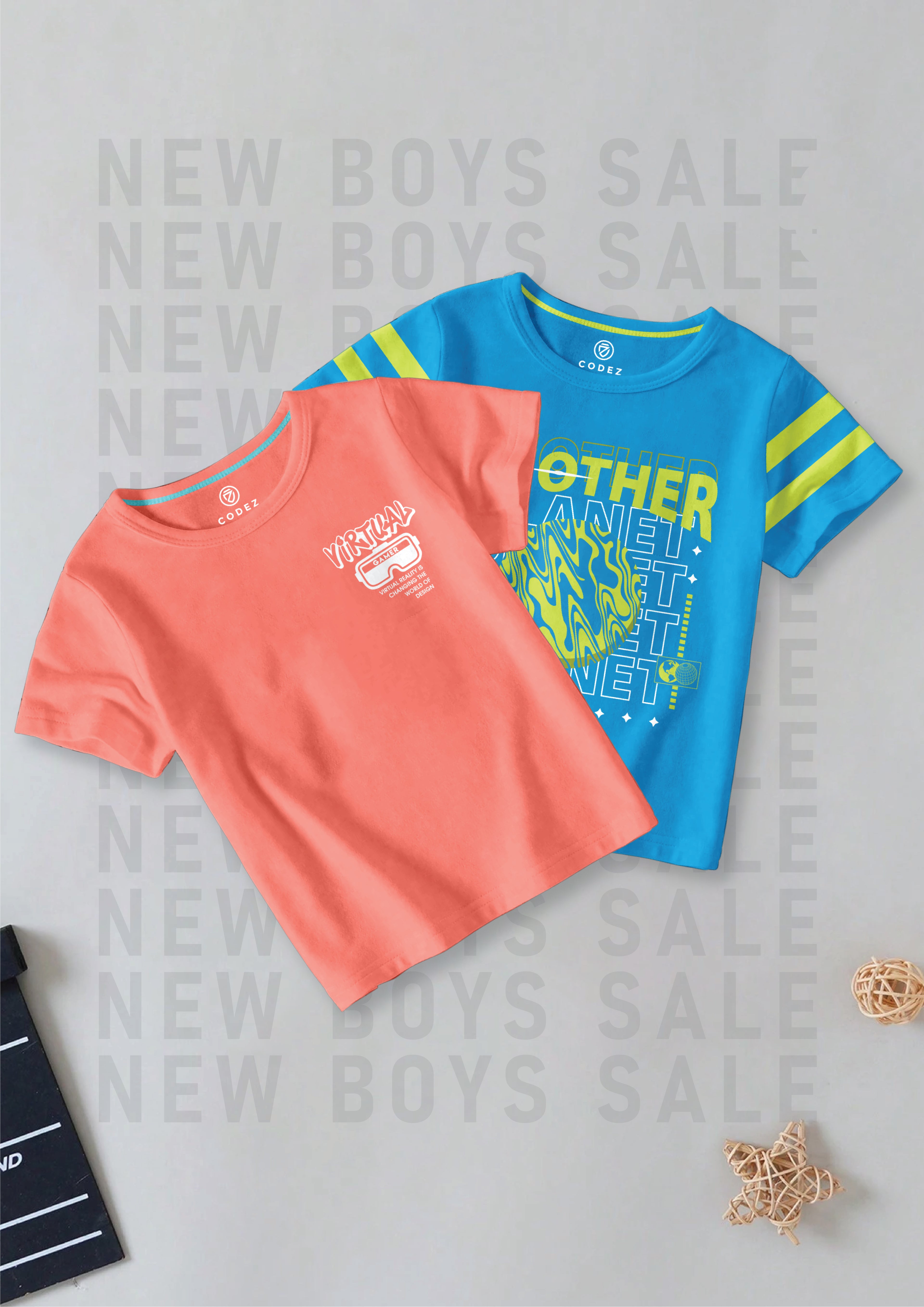 CODEZ Boys Pack Of 2 Round Neck Printed Tshirts
