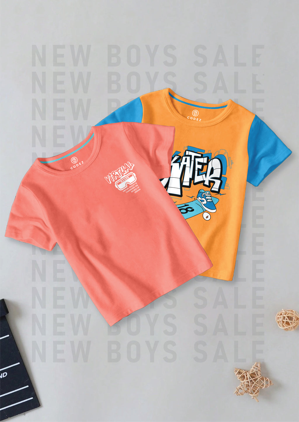 CODEZ Boys Pack Of 2 Round Neck Printed Tshirts