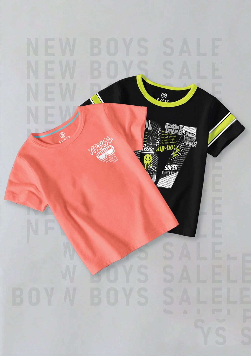 CODEZ Boys Pack Of 2 Round Neck Printed Tshirts