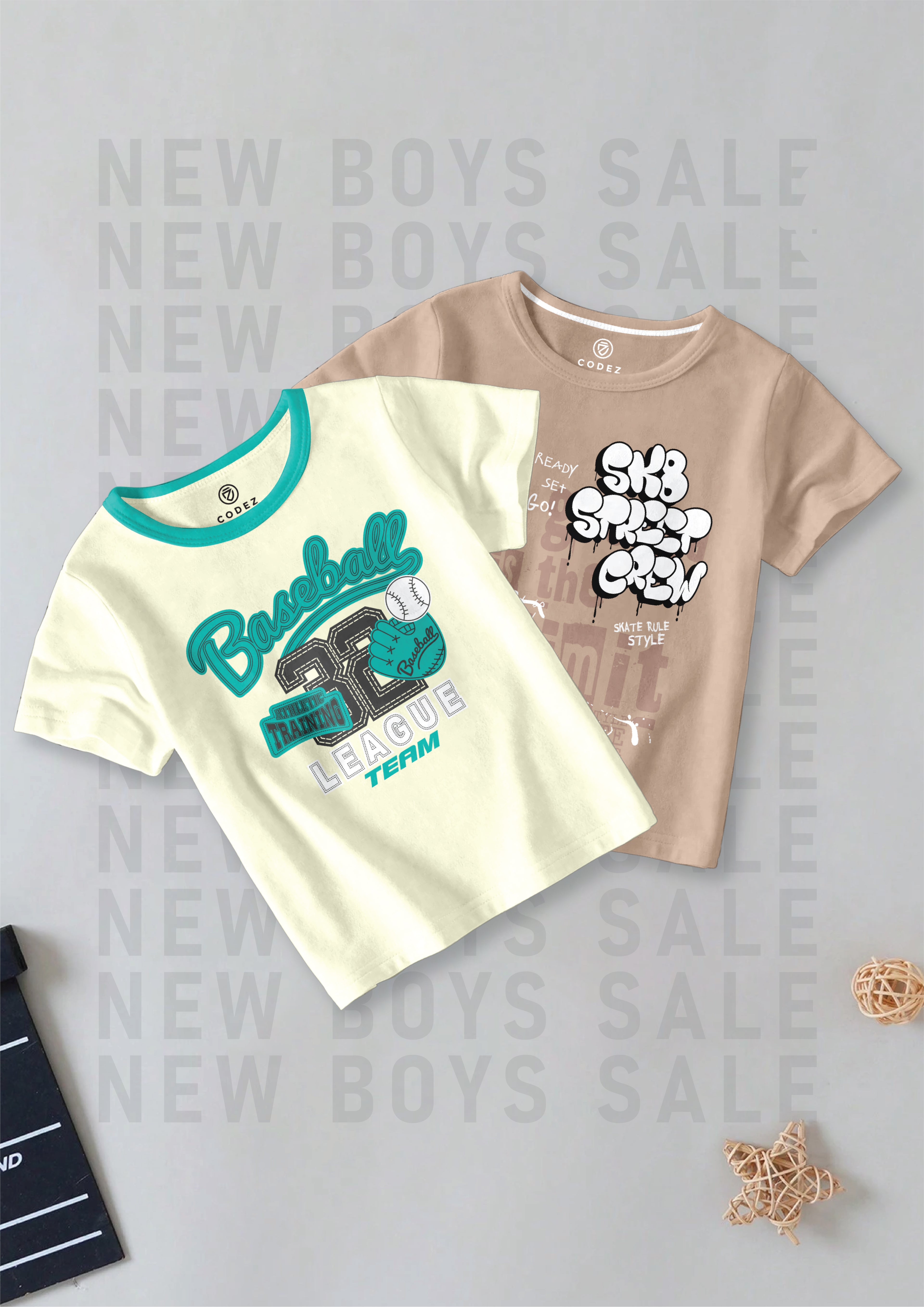 CODEZ Boys Pack Of 2 Round Neck Printed Tshirts