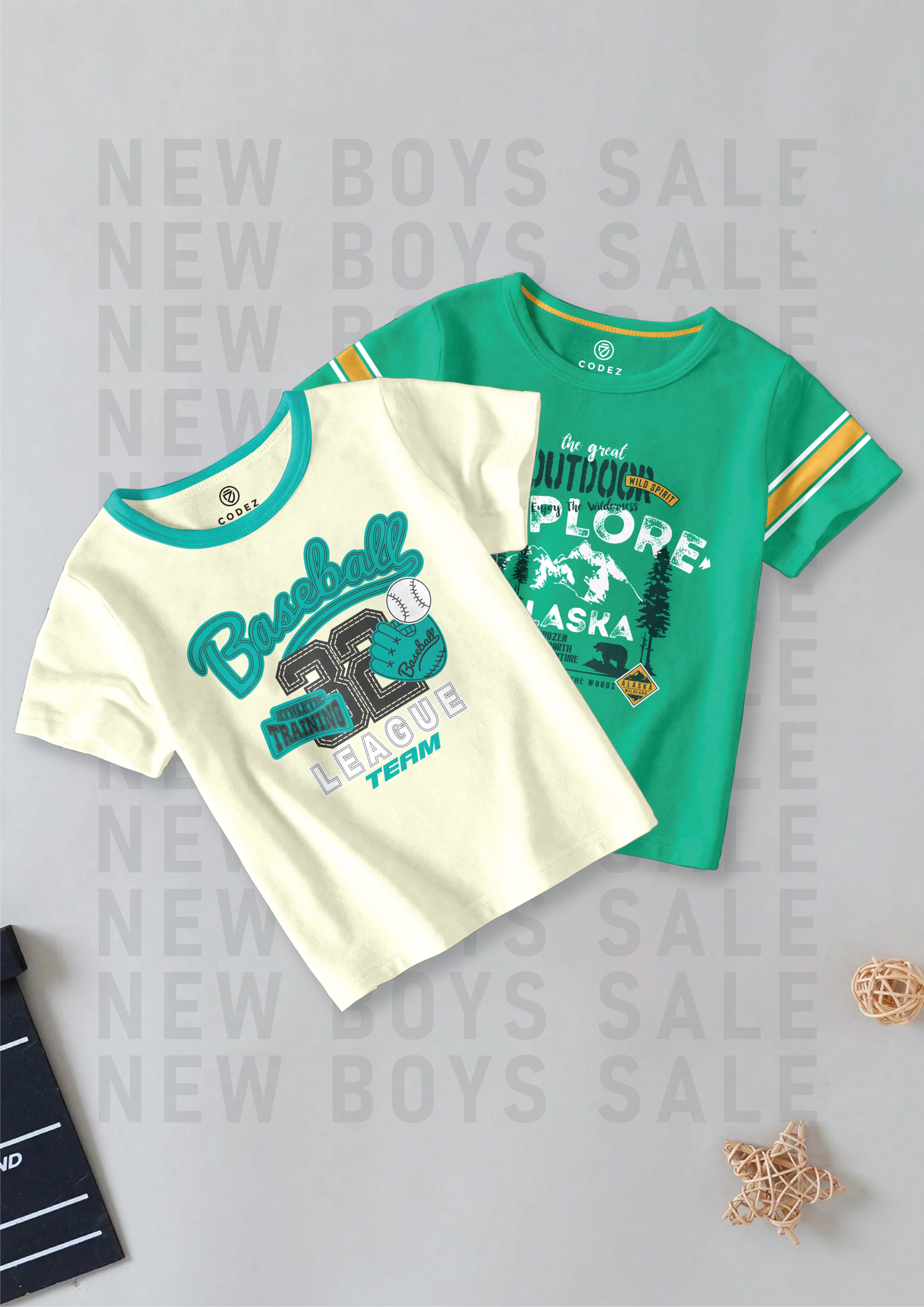 CODEZ Boys Pack Of 2 Round Neck Printed Tshirts