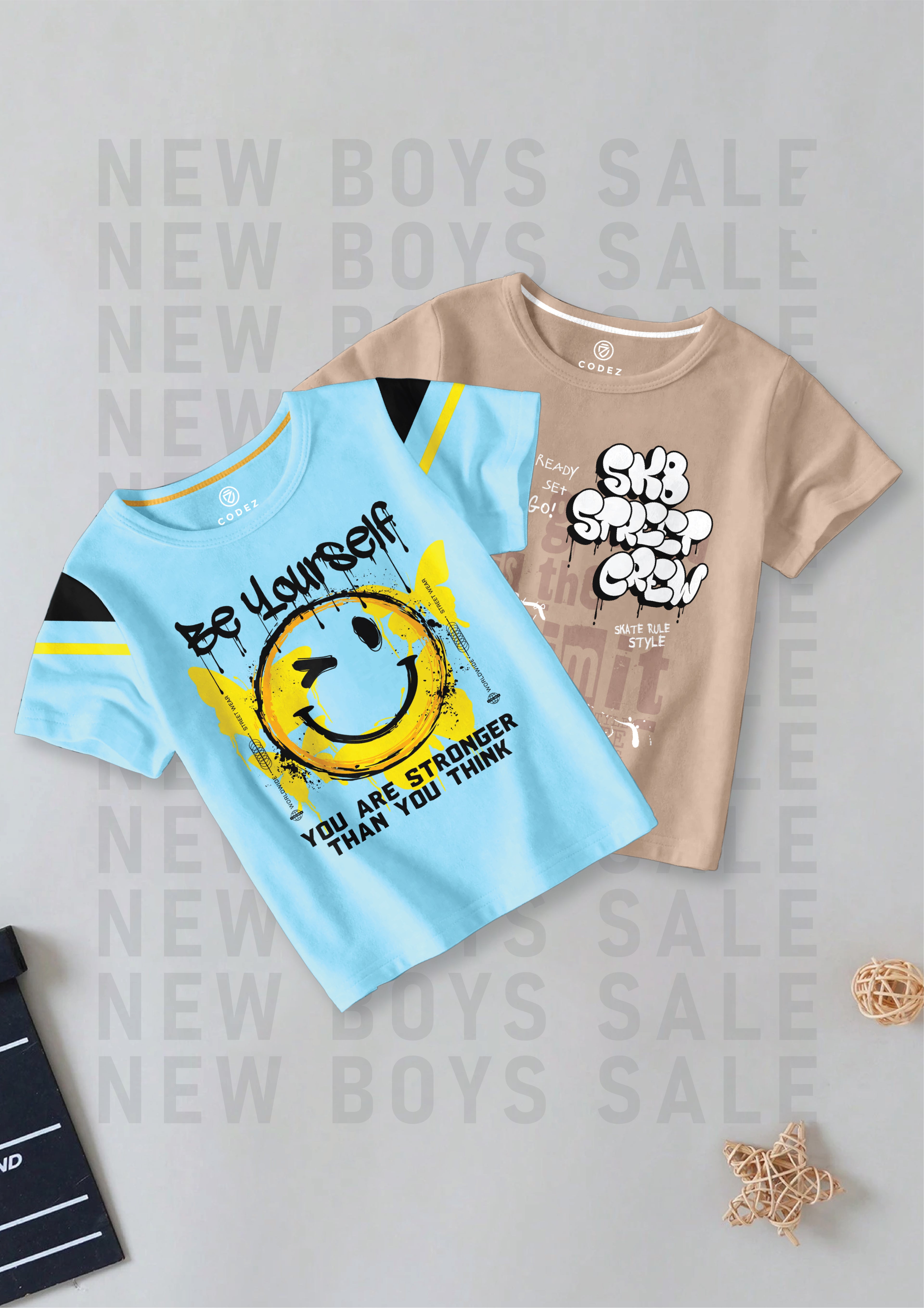 CODEZ Boys Pack Of 2 Round Neck Printed Tshirts