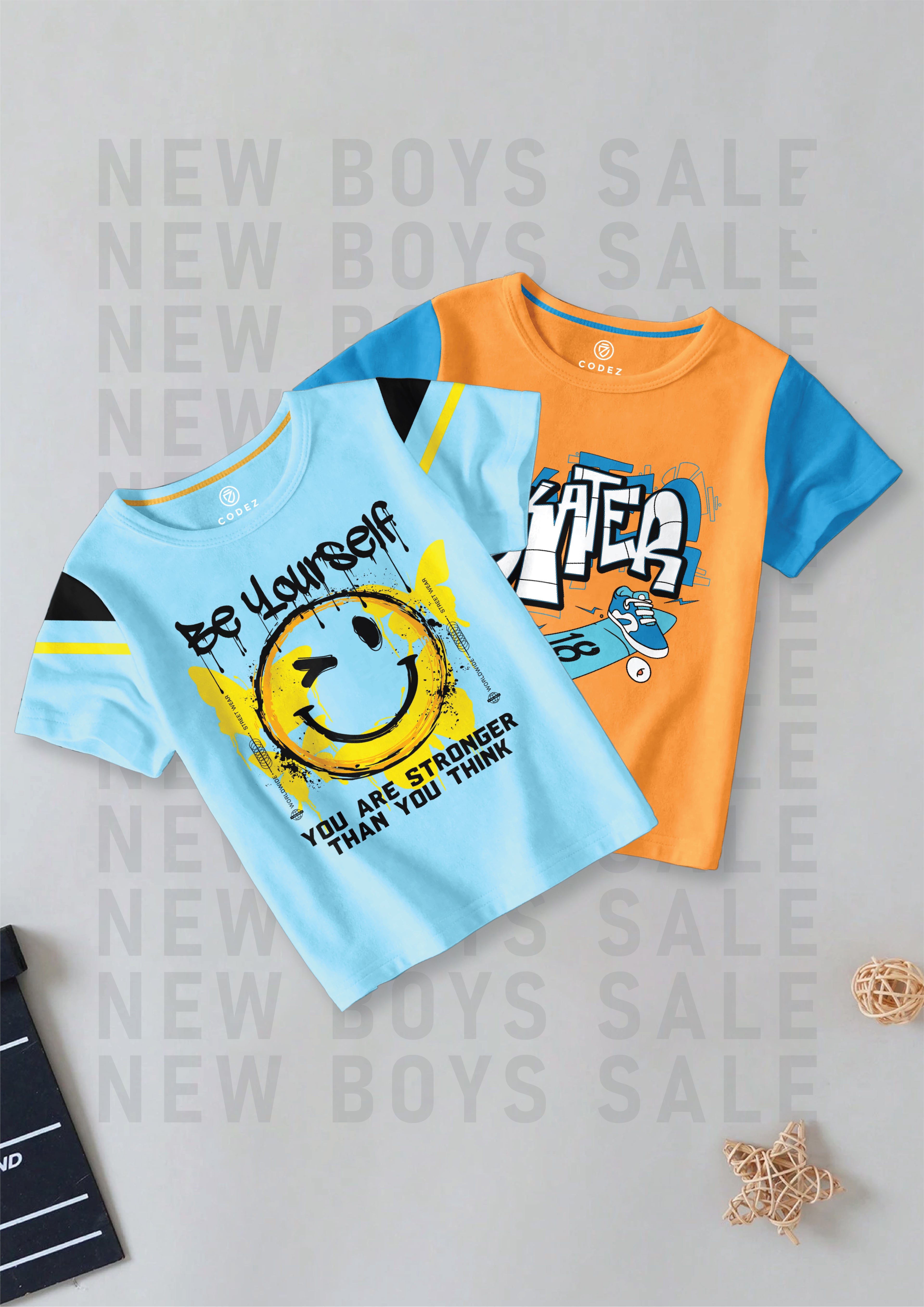 CODEZ Boys Pack Of 2 Round Neck Printed Tshirts