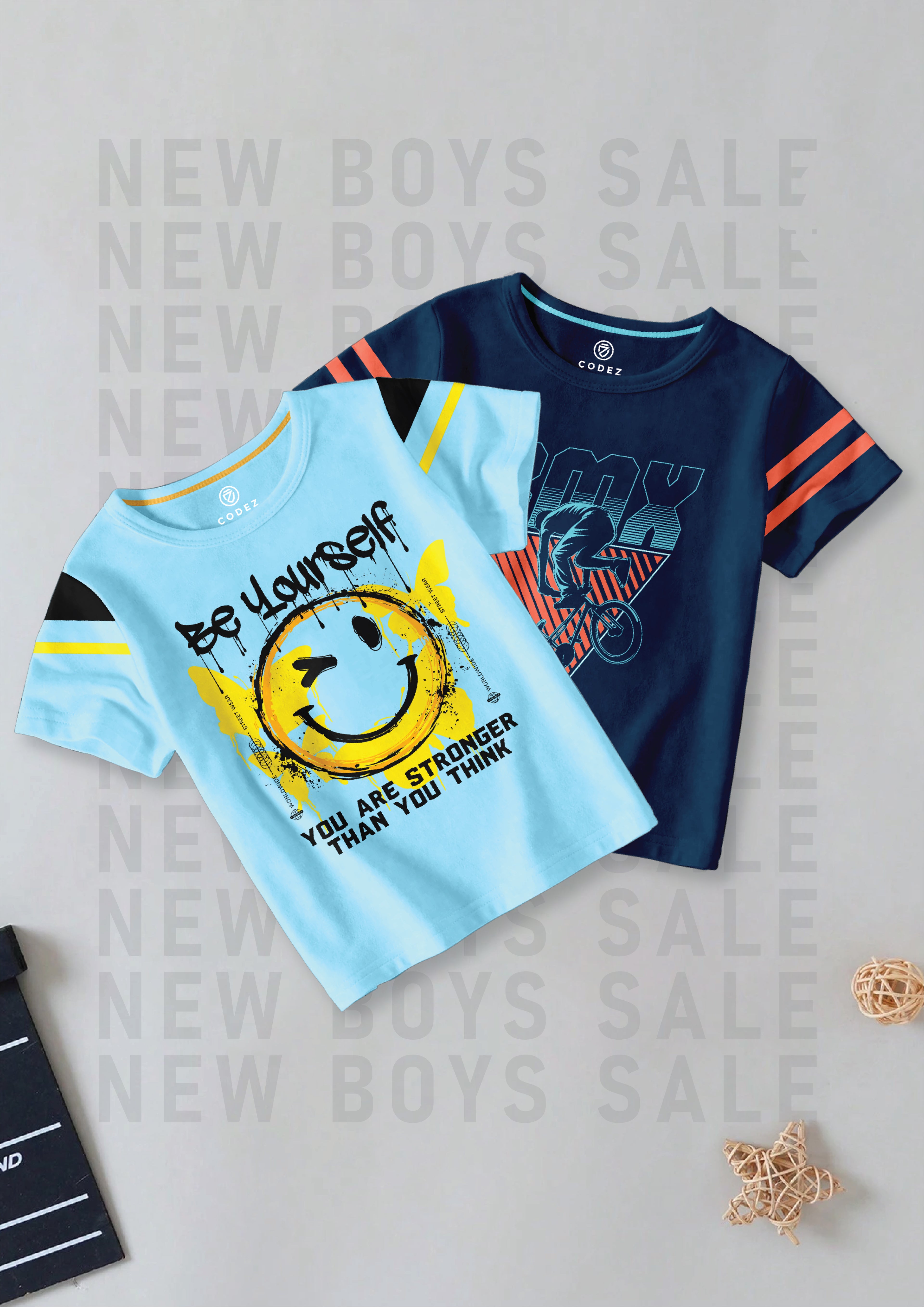 CODEZ Boys Pack Of 2 Round Neck Printed Tshirts