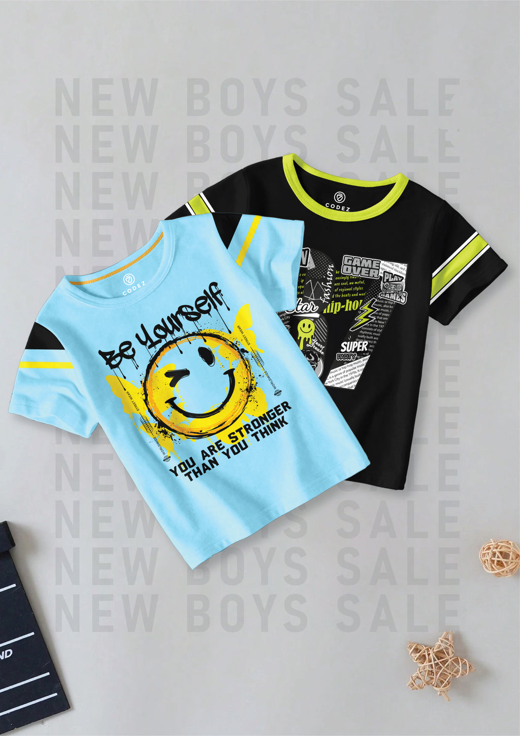 CODEZ Boys Pack Of 2 Round Neck Printed Tshirts