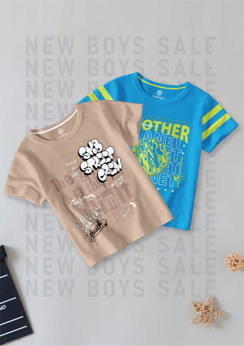 CODEZ Boys Pack Of 2 Round Neck Printed Tshirts