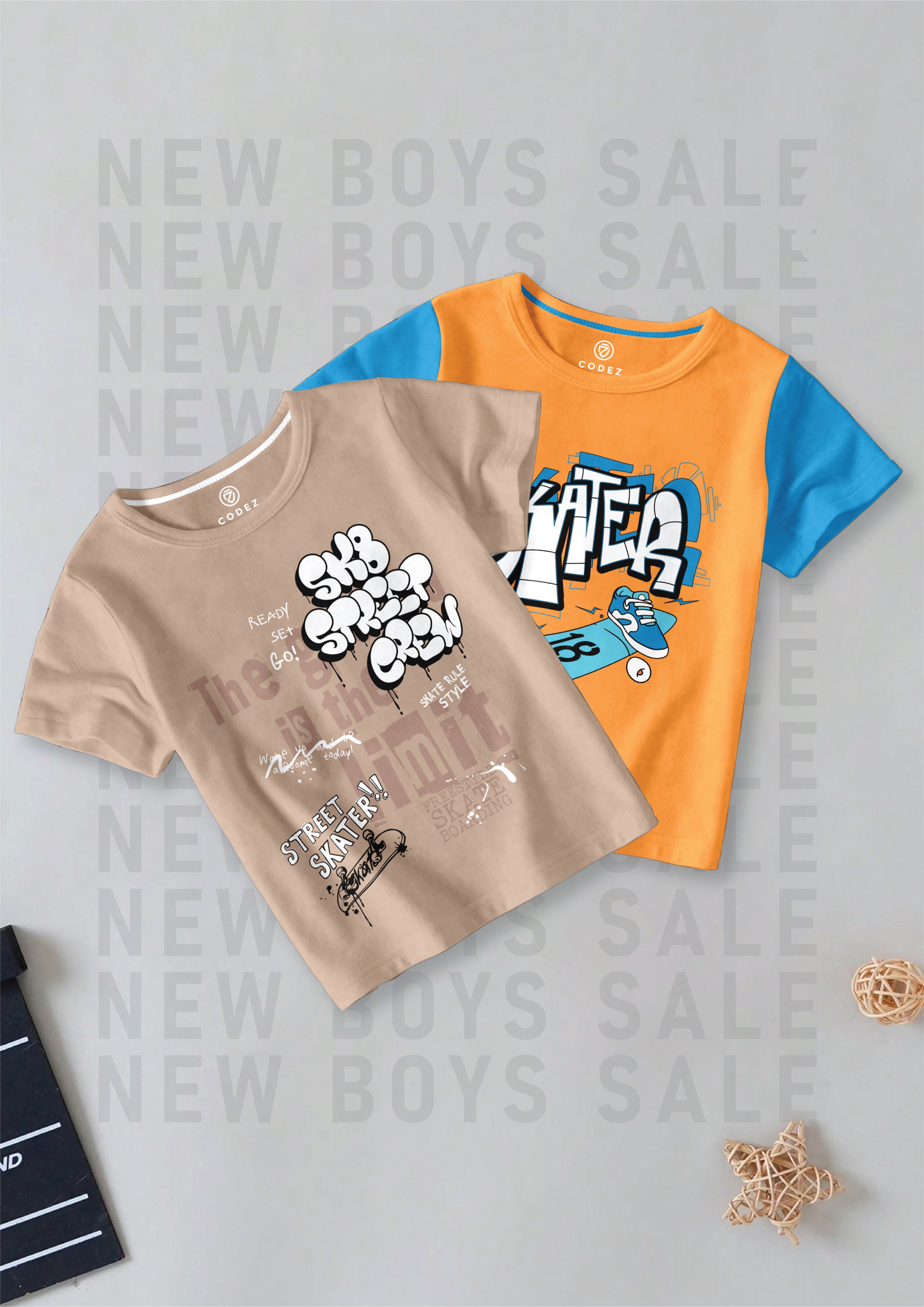 CODEZ Boys Pack Of 2 Round Neck Printed Tshirts