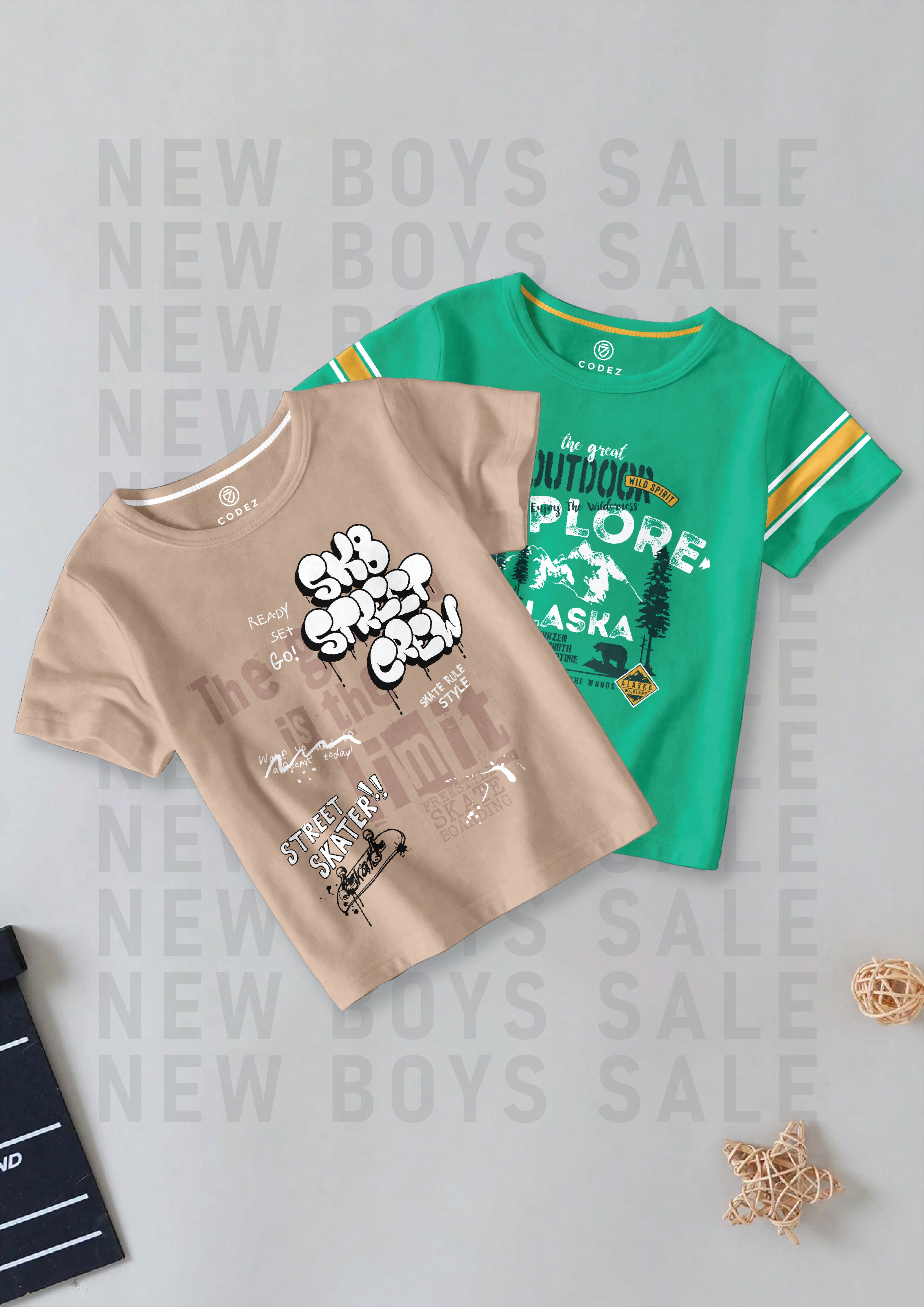 CODEZ Boys Pack Of 2 Round Neck Printed Tshirts