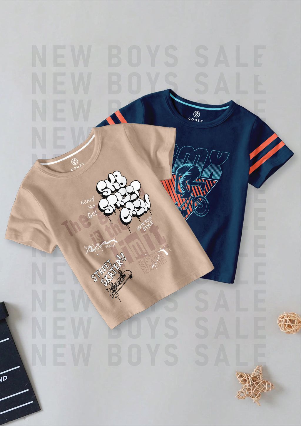 CODEZ Boys Pack Of 2 Round Neck Printed Tshirts