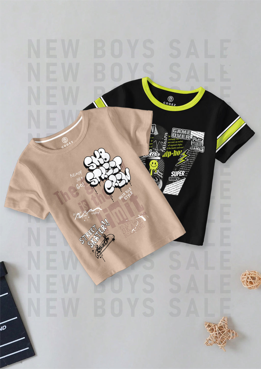 CODEZ Boys Pack Of 2 Round Neck Printed Tshirts