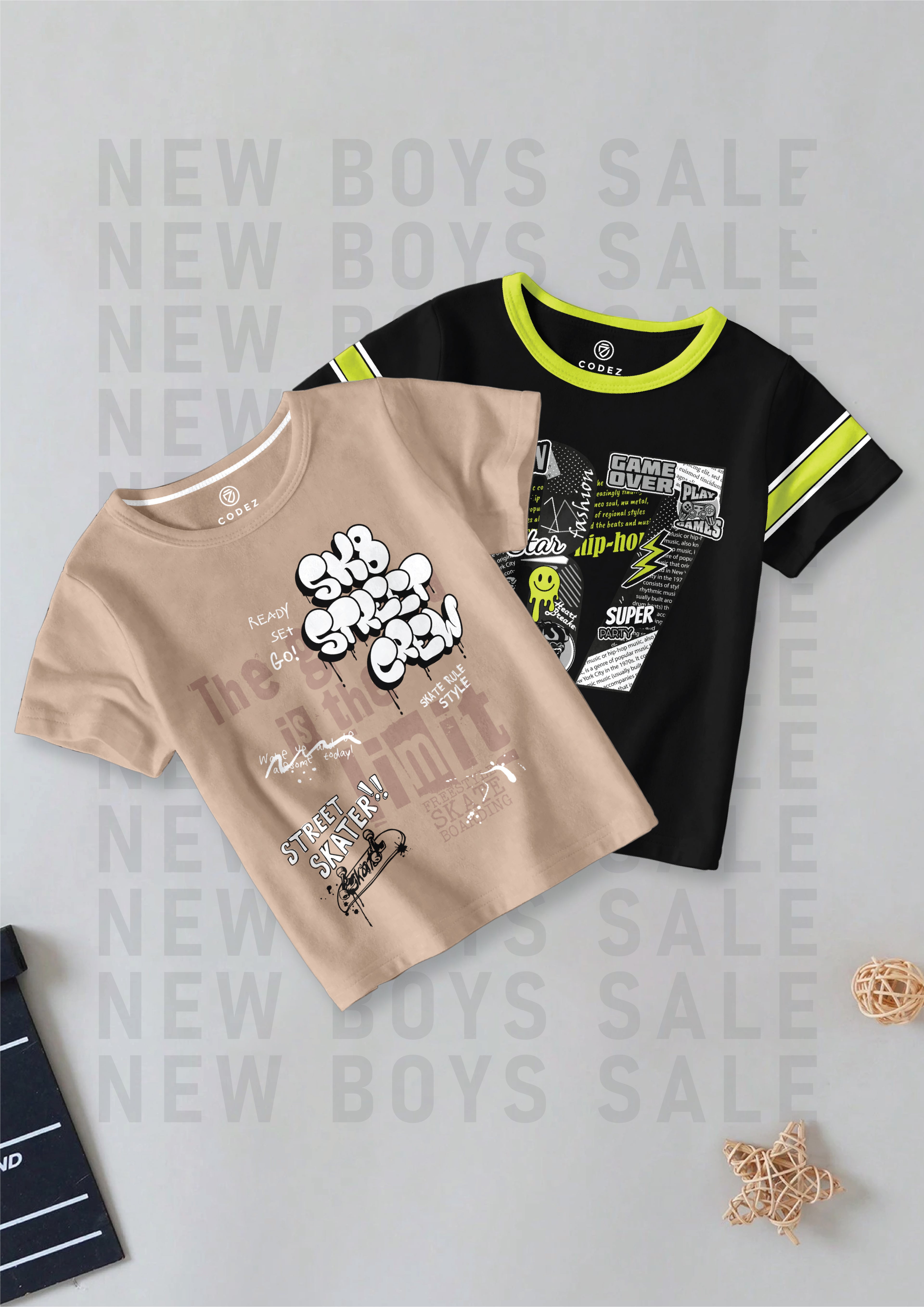 CODEZ Boys Pack Of 2 Round Neck Printed Tshirts