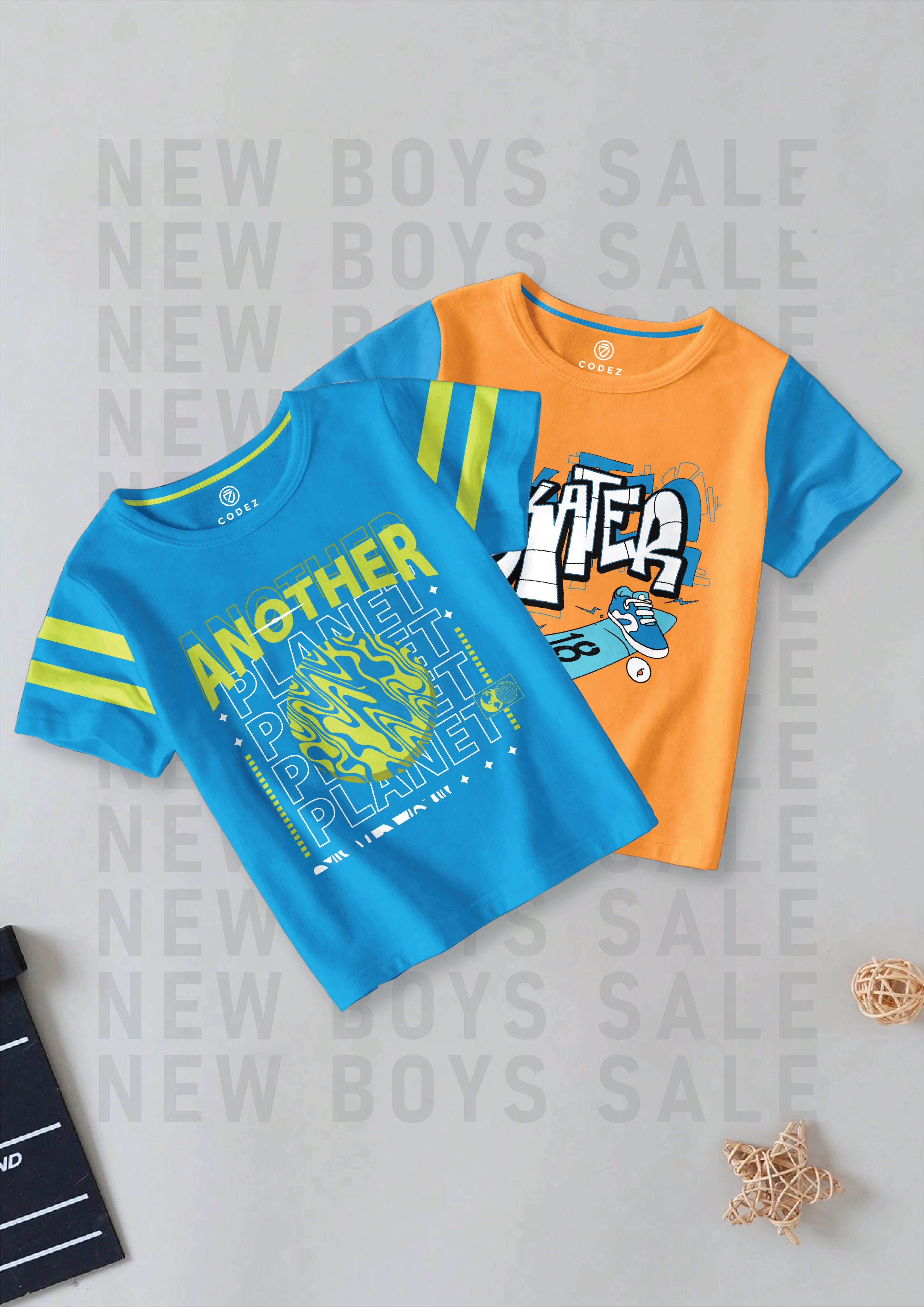 CODEZ Boys Pack Of 2 Round Neck Printed Tshirts