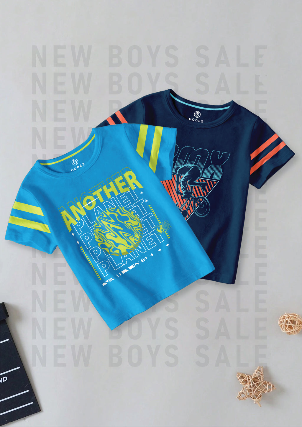 CODEZ Boys Pack Of 2 Round Neck Printed Tshirts