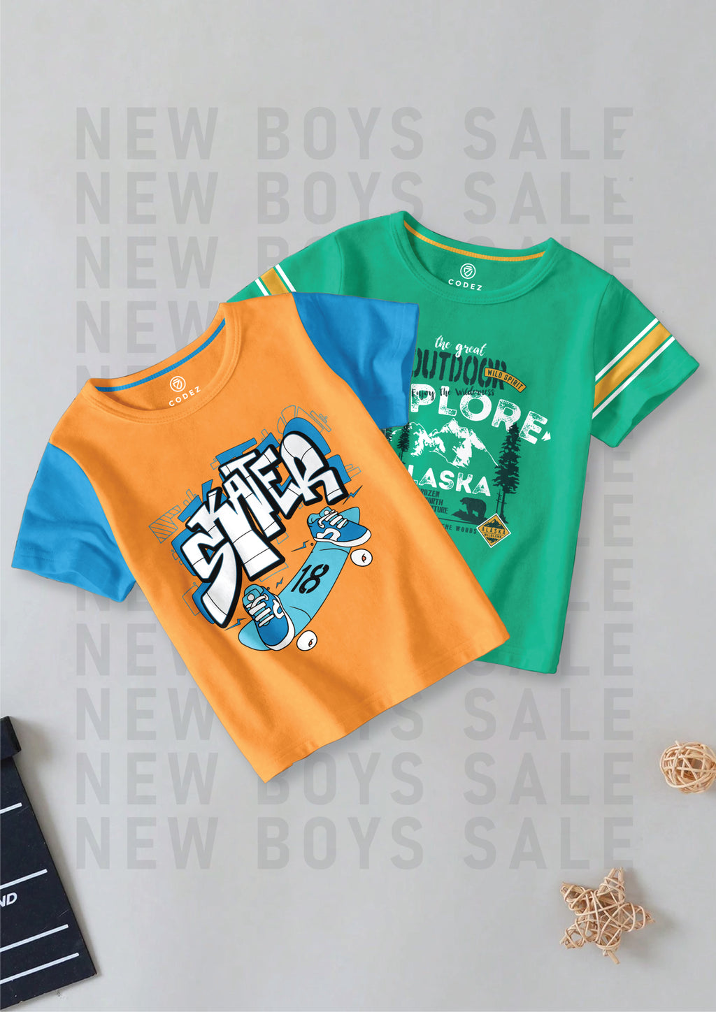 CODEZ Boys Pack Of 2 Round Neck Printed Tshirts