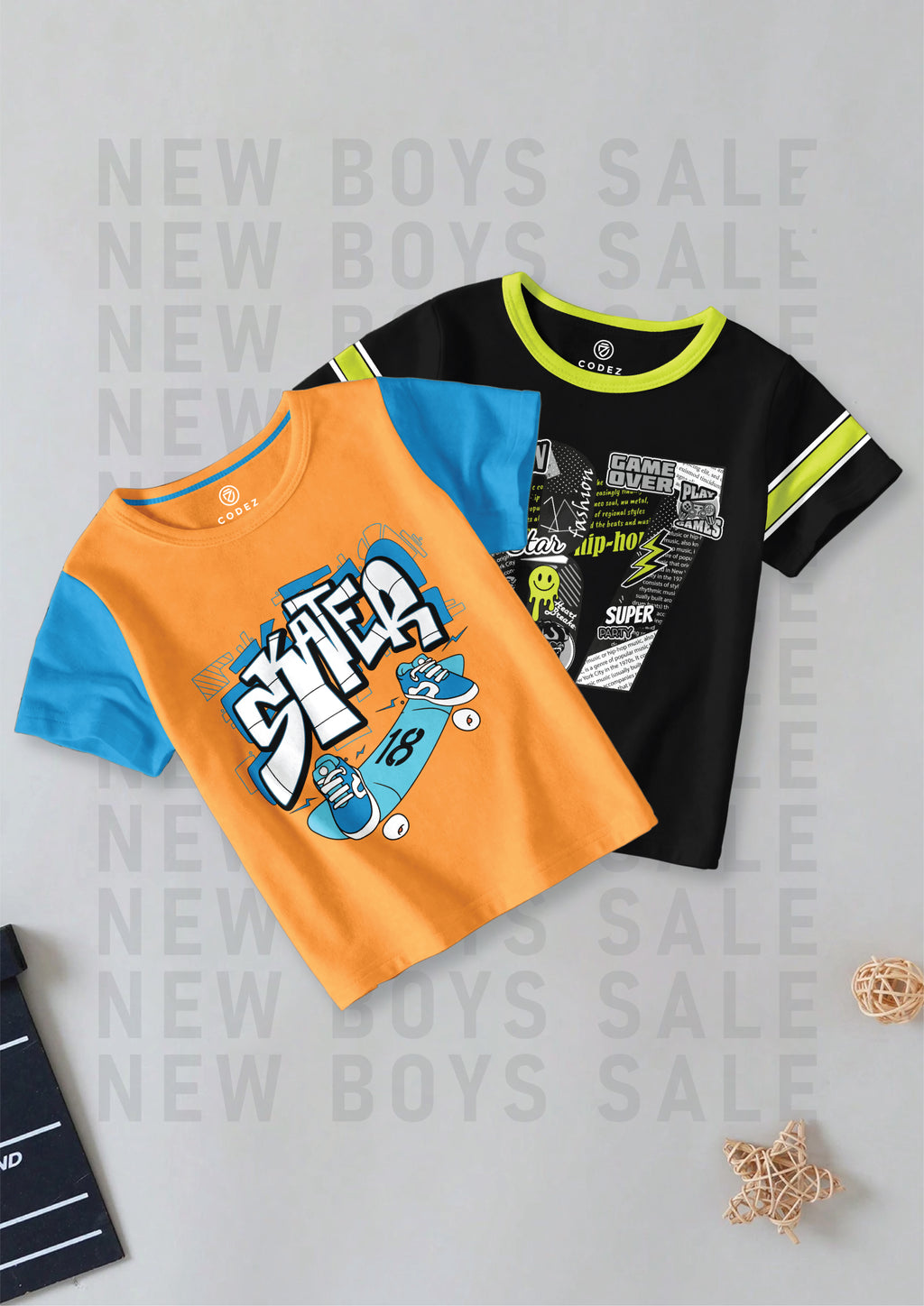CODEZ Boys Pack Of 2 Round Neck Printed Tshirts