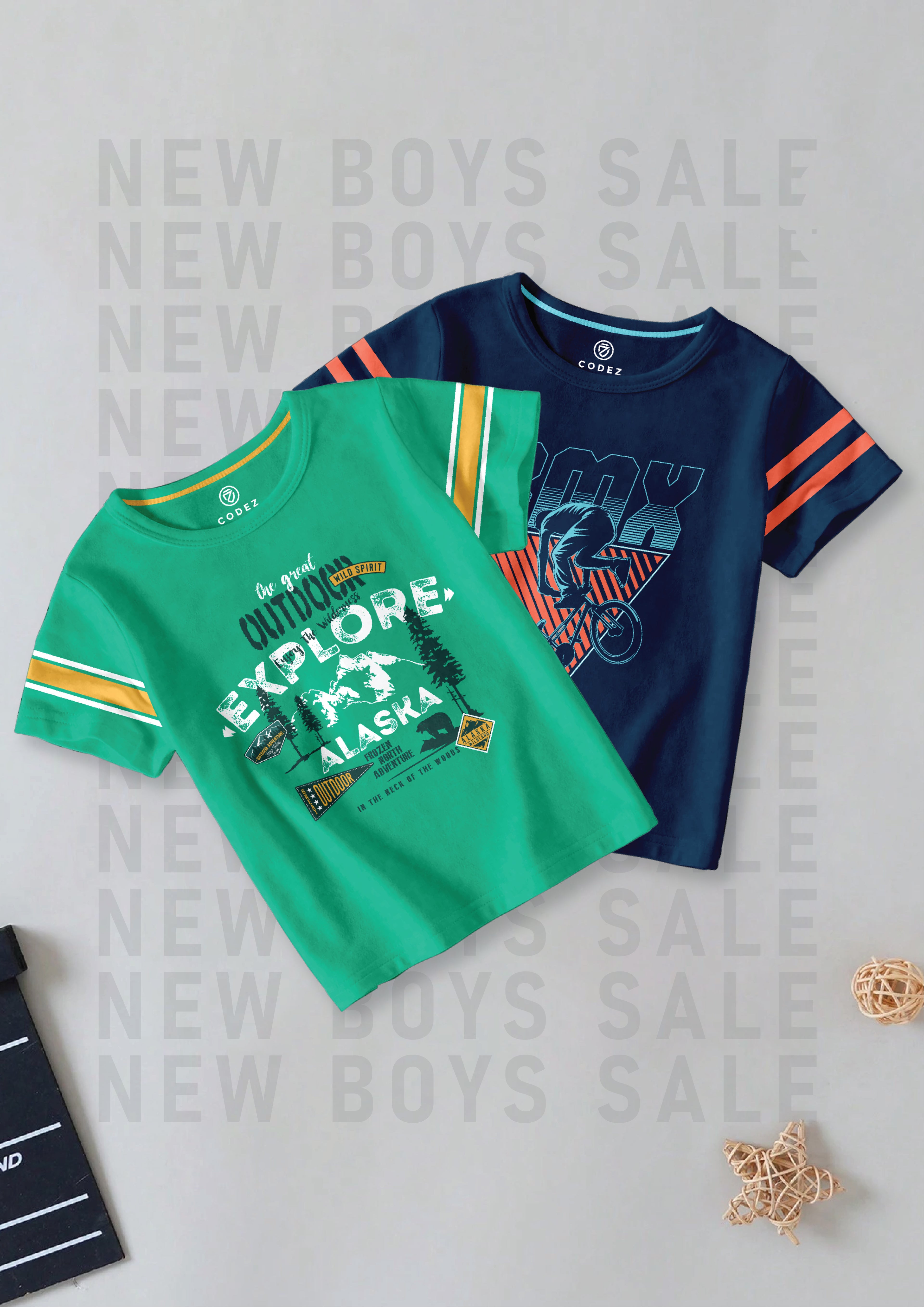 CODEZ Boys Pack Of 2 Round Neck Printed Tshirts