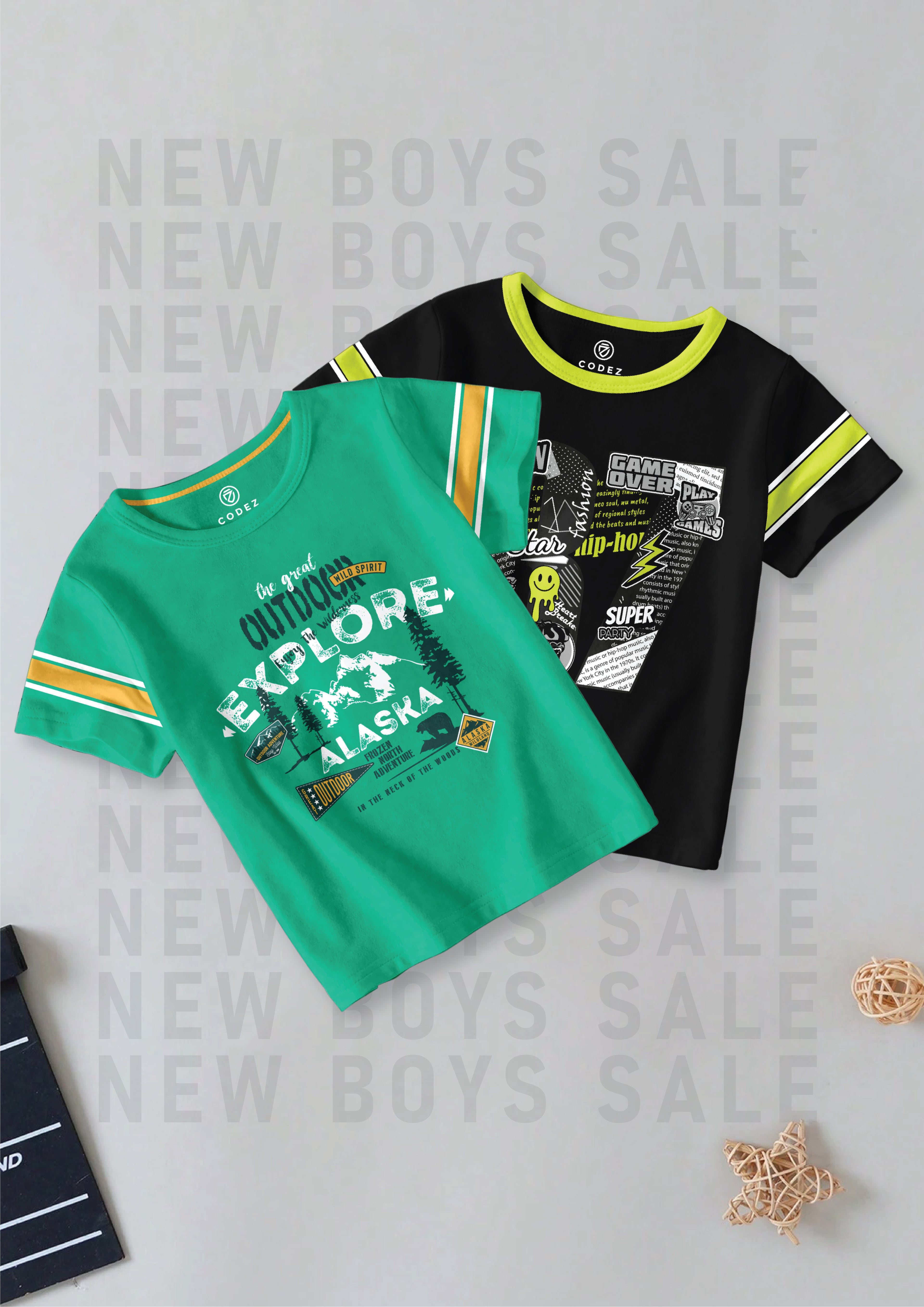 CODEZ Boys Pack Of 2 Round Neck Printed Tshirts