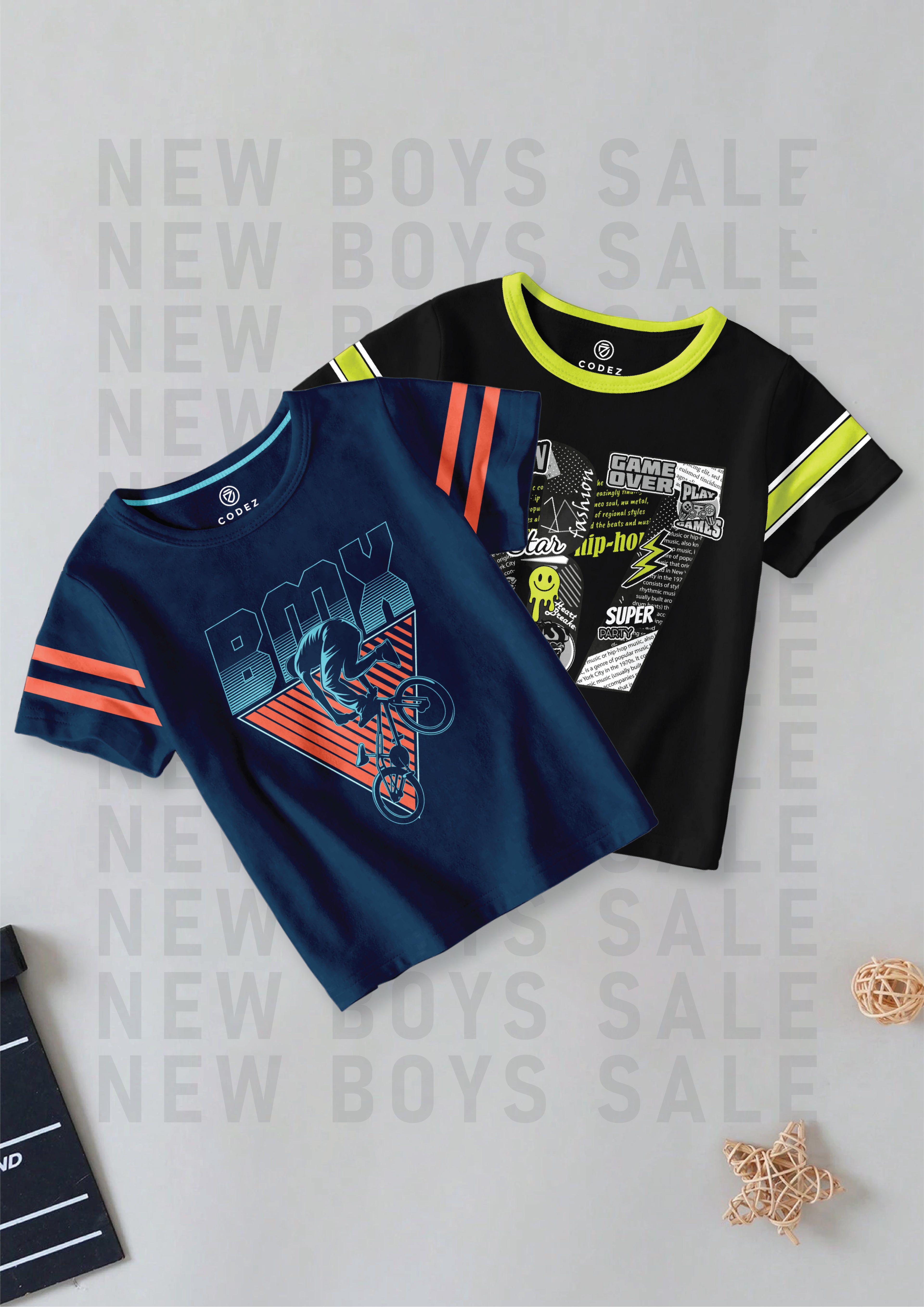 CODEZ Boys Pack Of 2 Round Neck Printed Tshirts