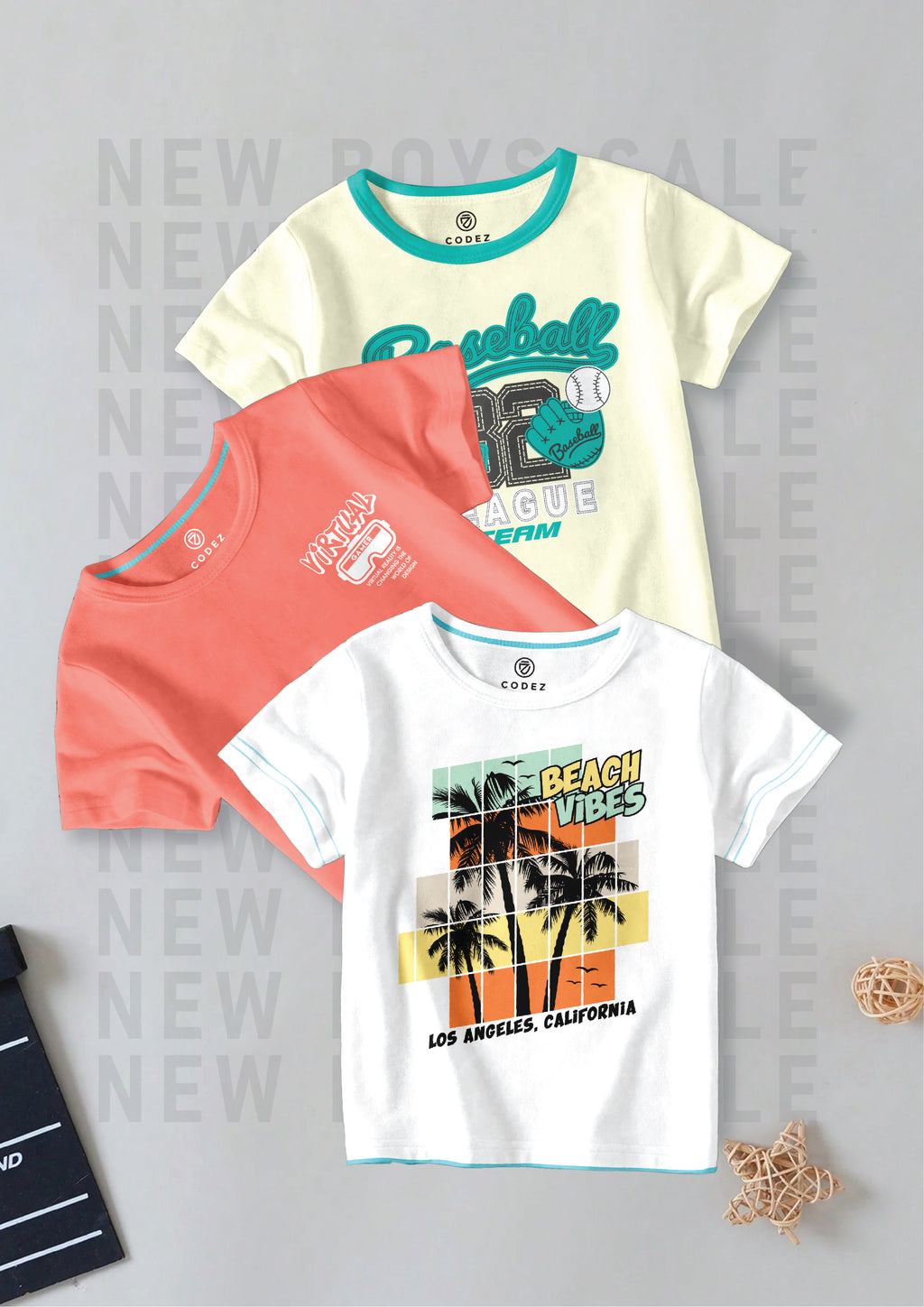 CODEZ Boys Pack Of 3 Round Neck Printed Tshirts
