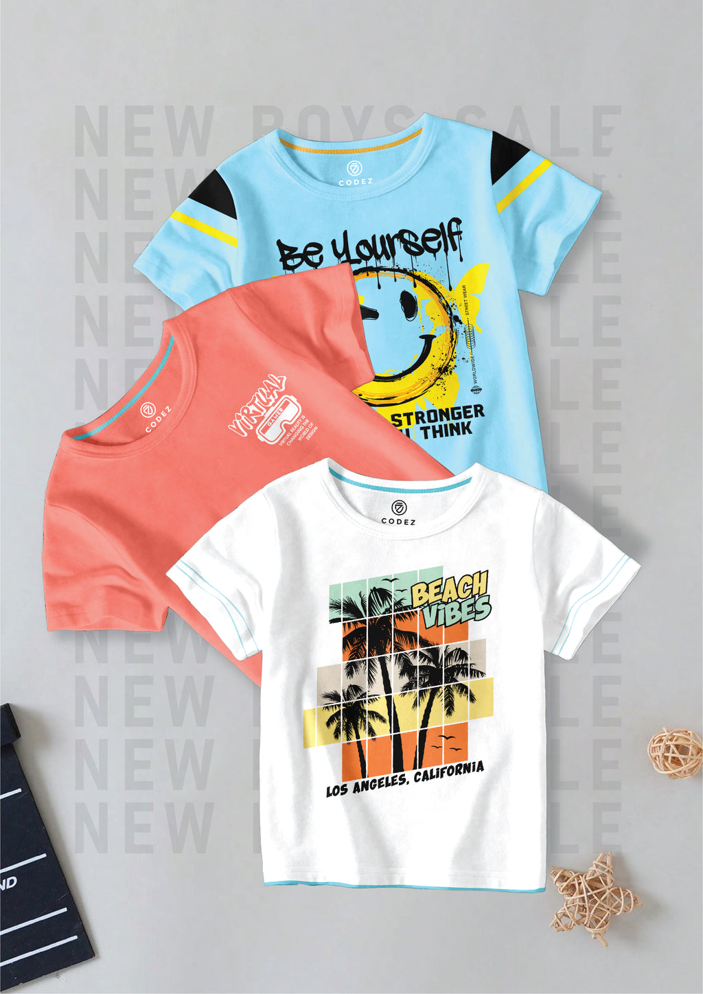 CODEZ Boys Pack Of 3 Round Neck Printed Tshirts