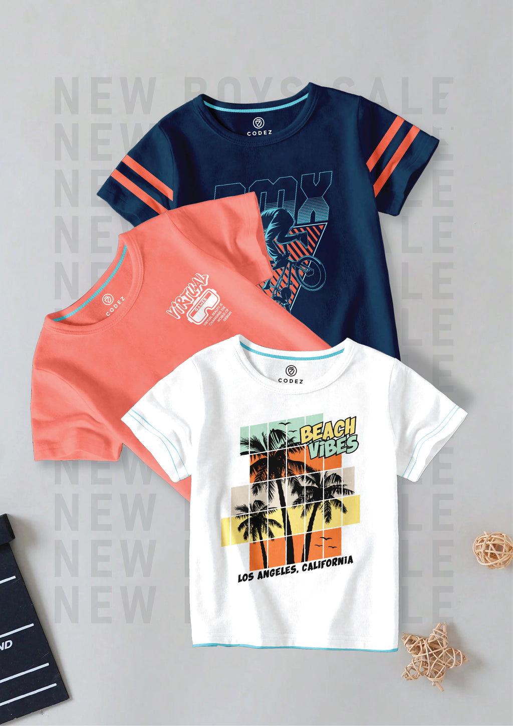 CODEZ Boys Pack Of 3 Round Neck Printed Tshirts