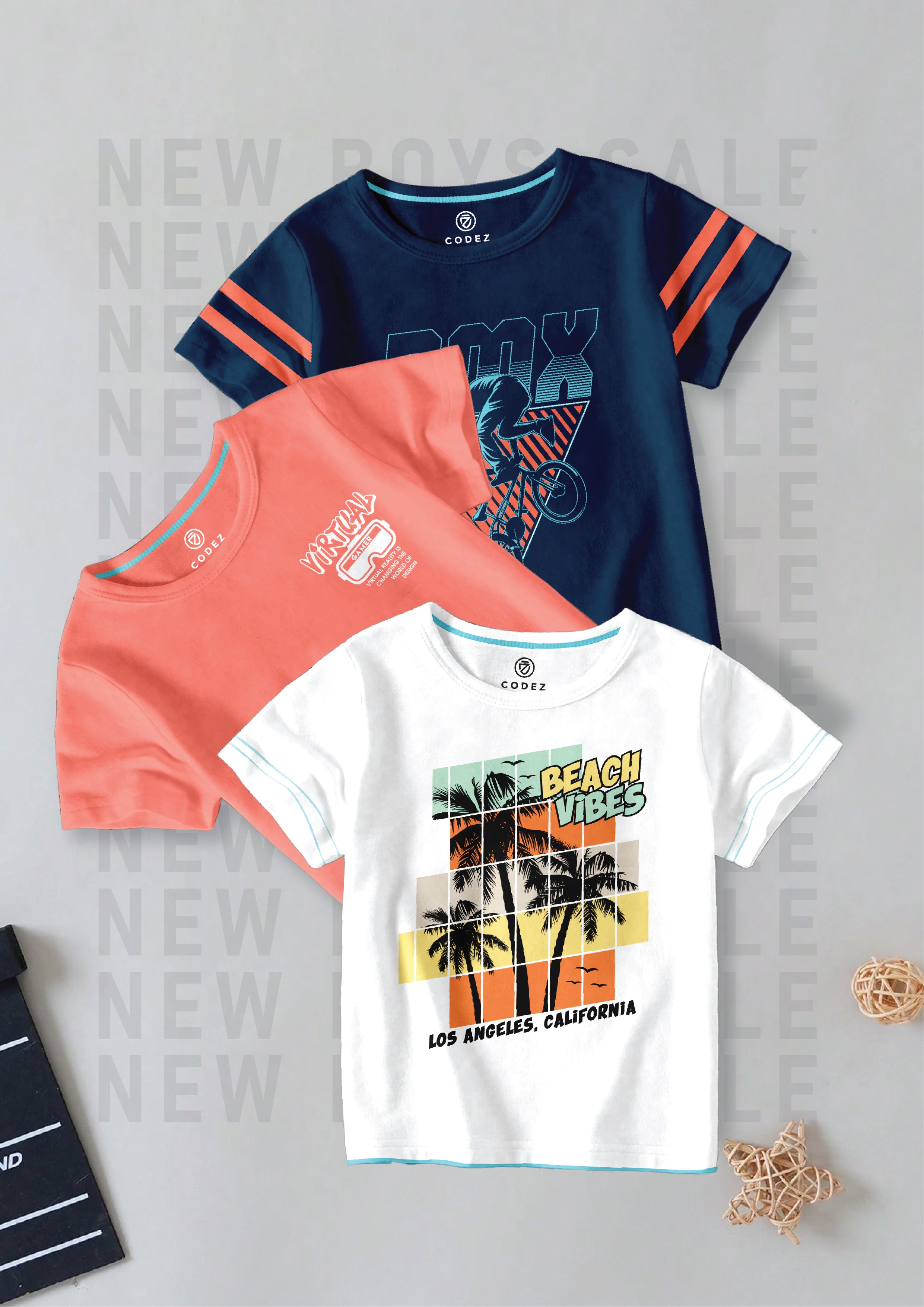 CODEZ Boys Pack Of 3 Round Neck Printed Tshirts