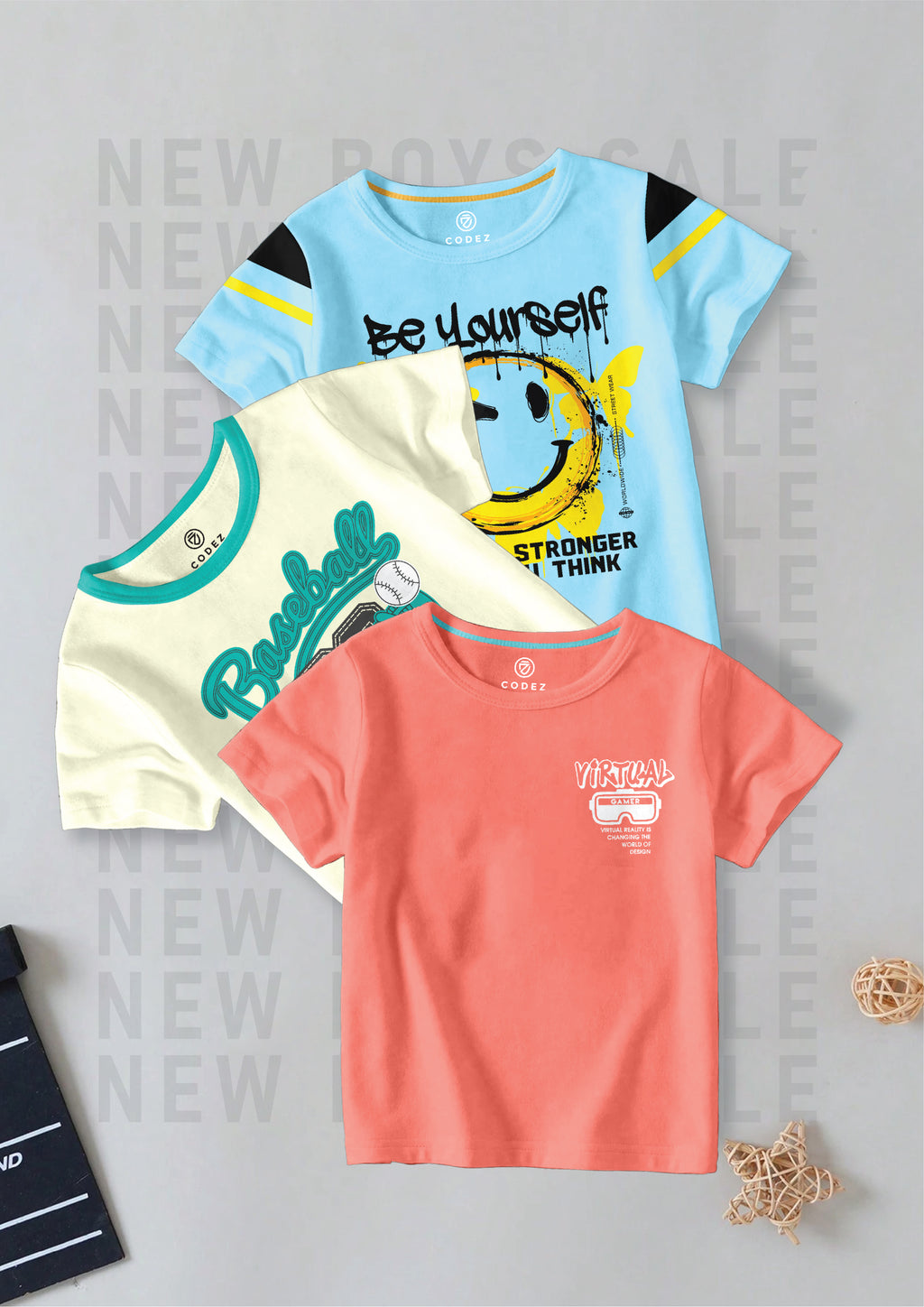CODEZ Boys Pack Of 3 Round Neck Printed Tshirts
