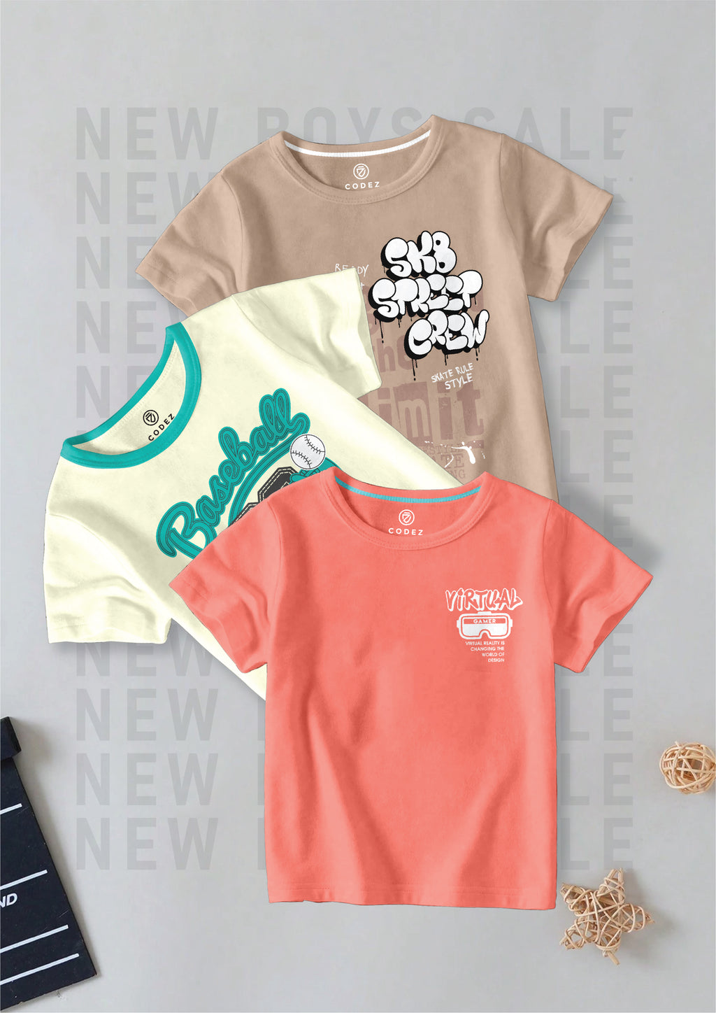 CODEZ Boys Pack Of 3 Round Neck Printed Tshirts