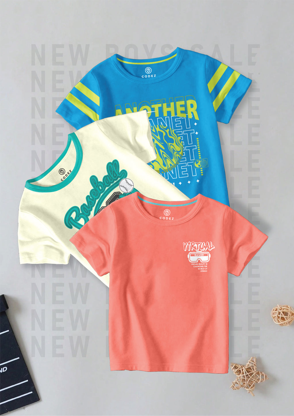 CODEZ Boys Pack Of 3 Round Neck Printed Tshirts