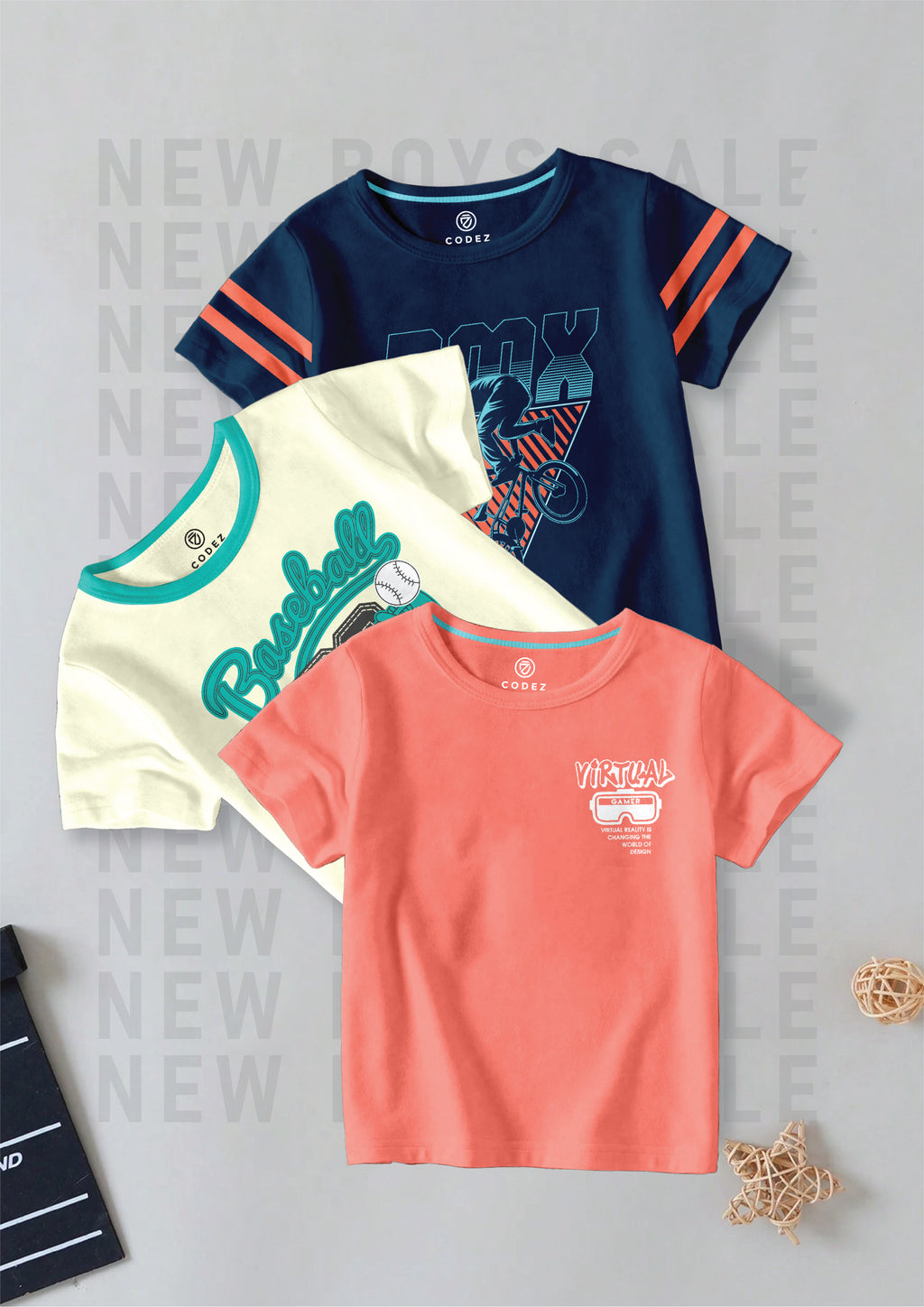 CODEZ Boys Pack Of 3 Round Neck Printed Tshirts