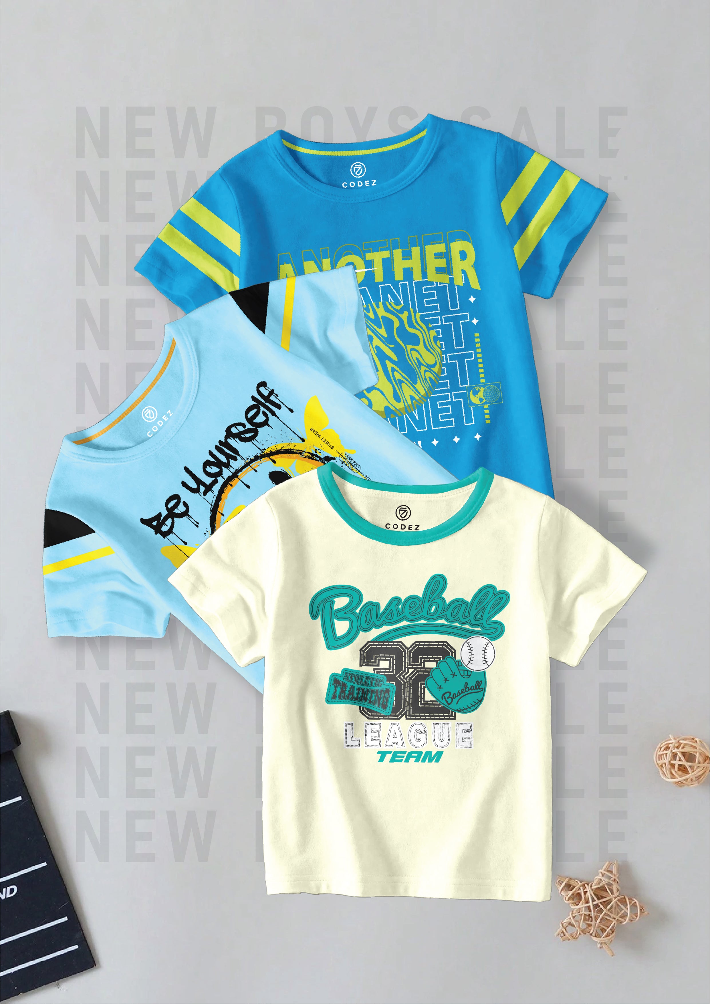 CODEZ Boys Pack Of 3 Round Neck Printed Tshirts