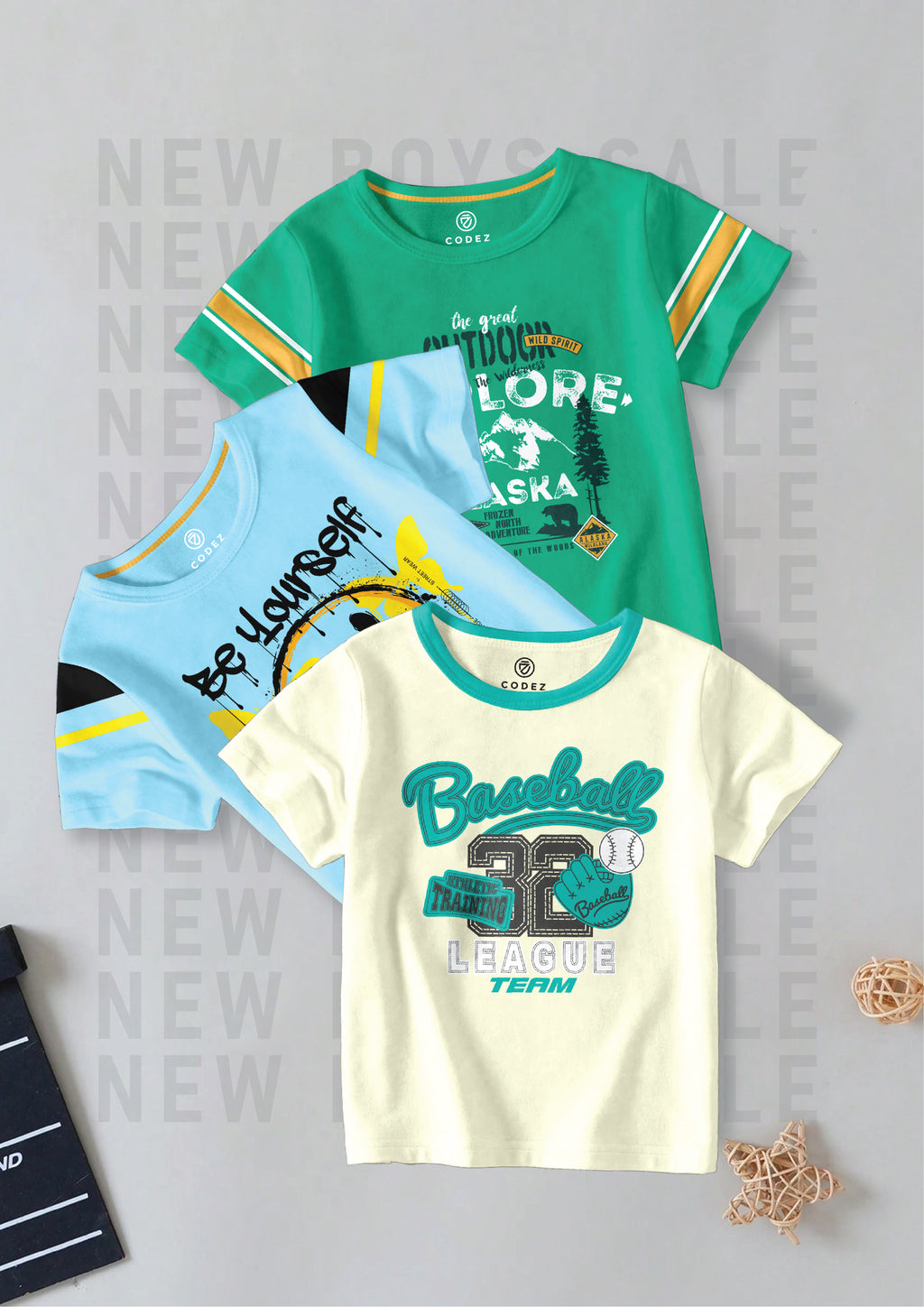 CODEZ Boys Pack Of 3 Round Neck Printed Tshirts